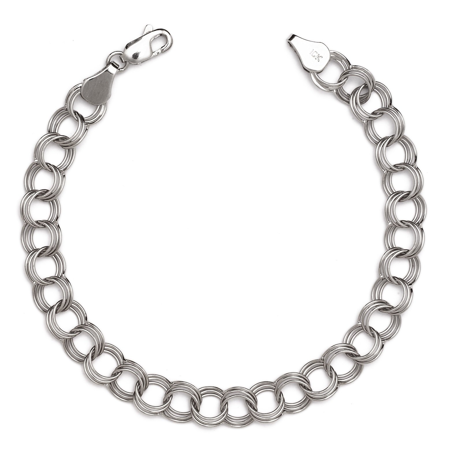 Floreo 10k Solid Gold Lightweight Hollow Triple Link Charm Bracelet for Women & Girls - 0.3