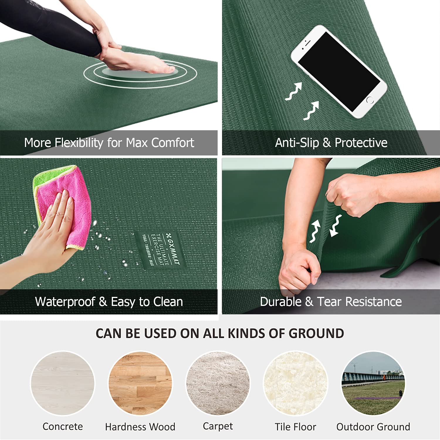 GXMMAT Extra Thick 7mm Large Yoga Mat (12'x6'/10'x6'/6'x8') - Non-Slip, Quick Resilient Exercise Mat for Home Gym, Pilates, Stretching & Meditation - Perfect for Barefoot Workouts, Floor Protection & Comfortable Fitness Sessions