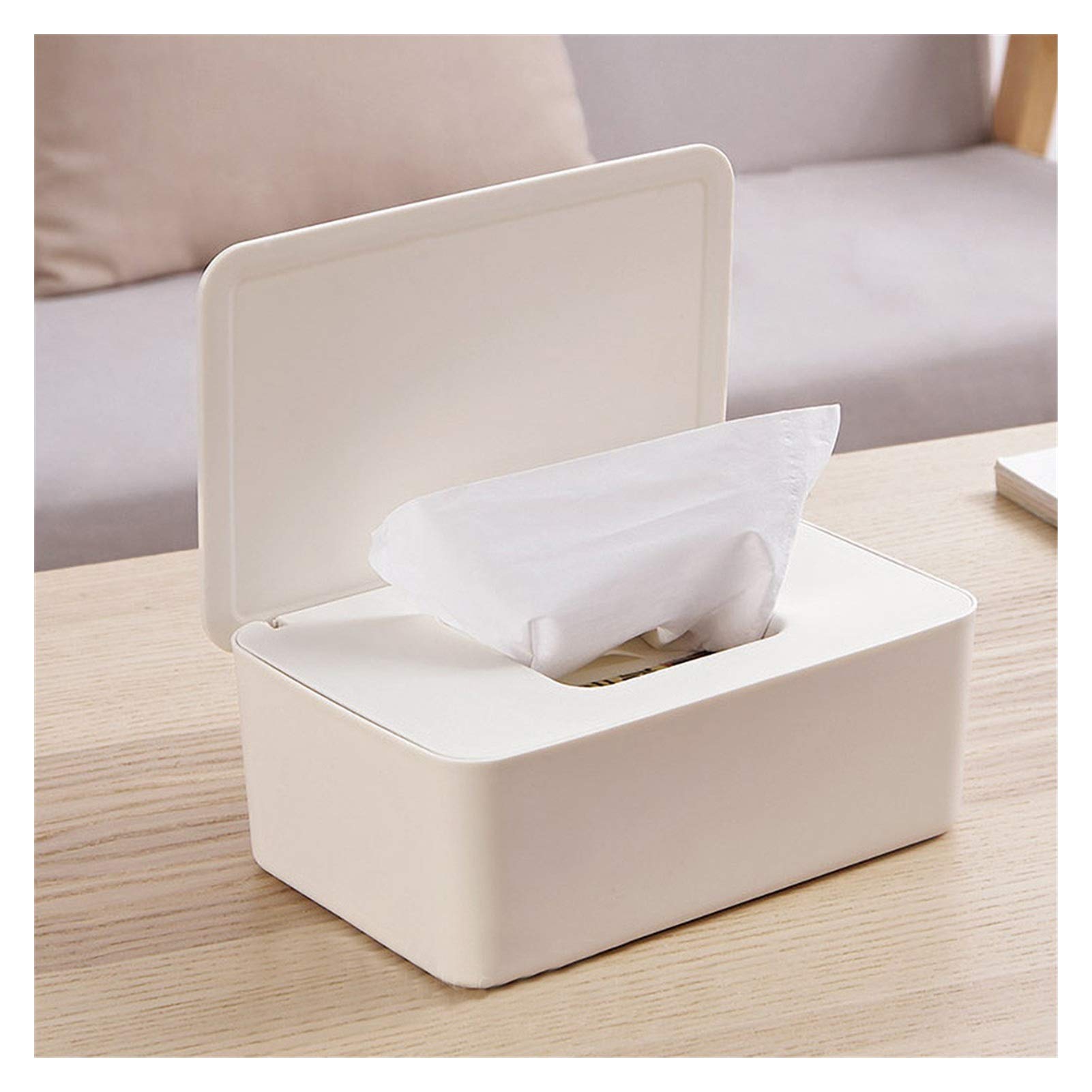 White Plastic Tissue Box Dispenser with Lid - Dust-Proof Kitchen & Baby Wipes Storage Organizer | Perfect for Home, Office, Nursery, and Travel Use