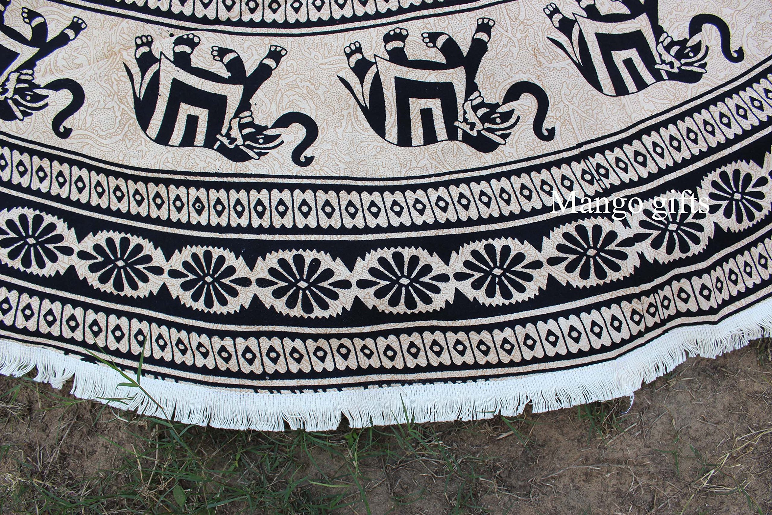 Elephant Mandala Round Beach Throw Blanket - Indian Tapestry with Carry Bag for Yoga, Meditation & Boho Decor | Hippie Home Accessories | Perfect for Beach Picnics, Yoga Sessions & Bohemian Room Decor