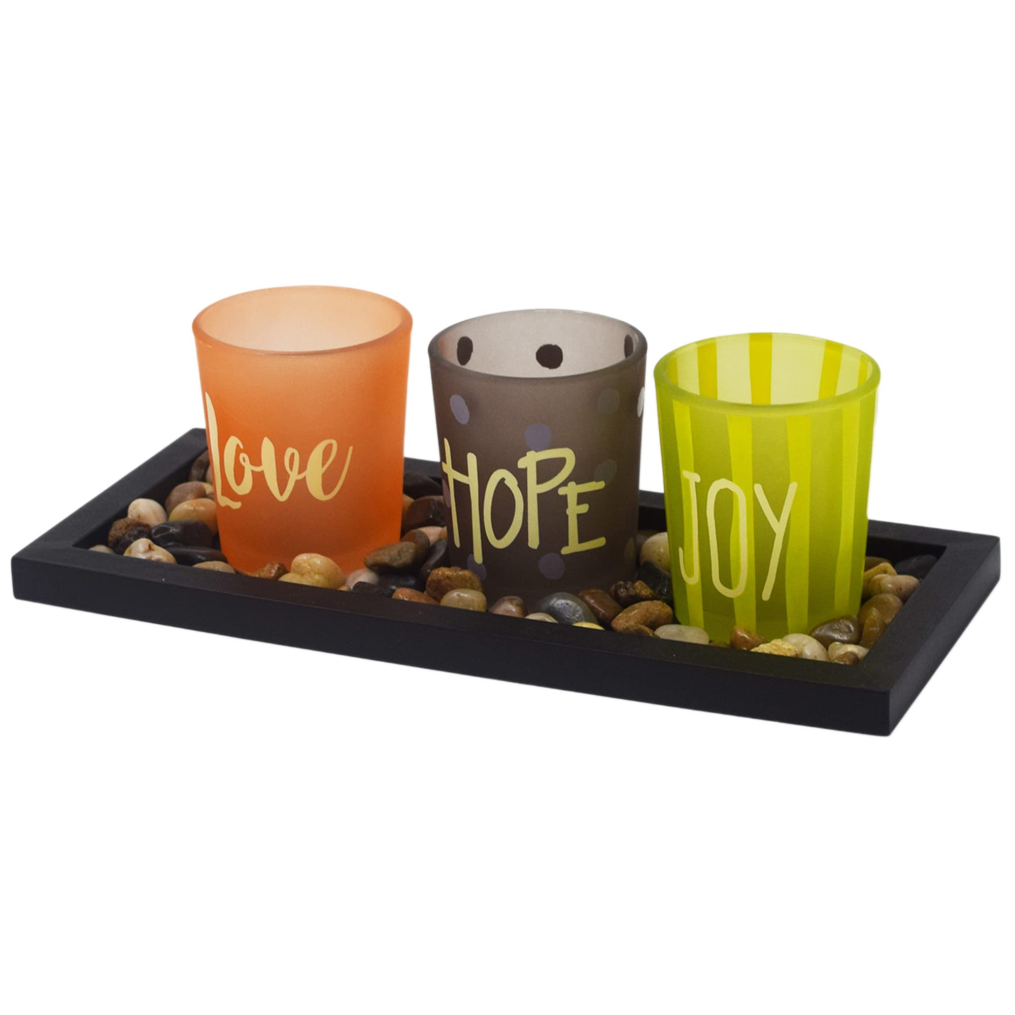Exultimate Tealight Candle Holders Set - Elegant Mahogany Tray with River Rocks for Home Decor, Wedding Centerpieces & Romantic Ambiance