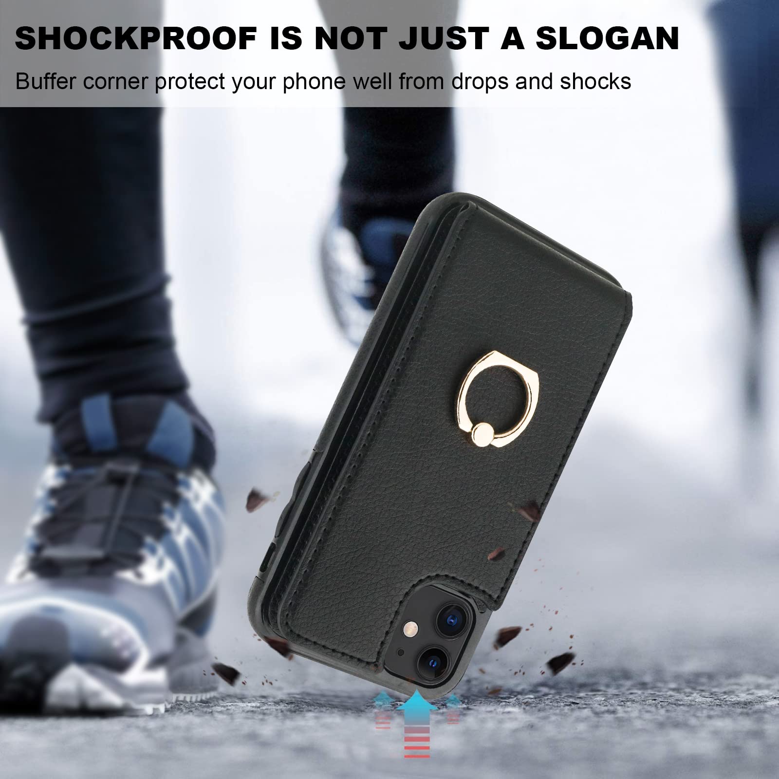 Folosu iPhone 11 Case Wallet with Card Holder - 360° Rotating Finger Ring Stand, Kickstand & RFID Blocking PU Leather Cover | Shockproof Flip Case for 6.1