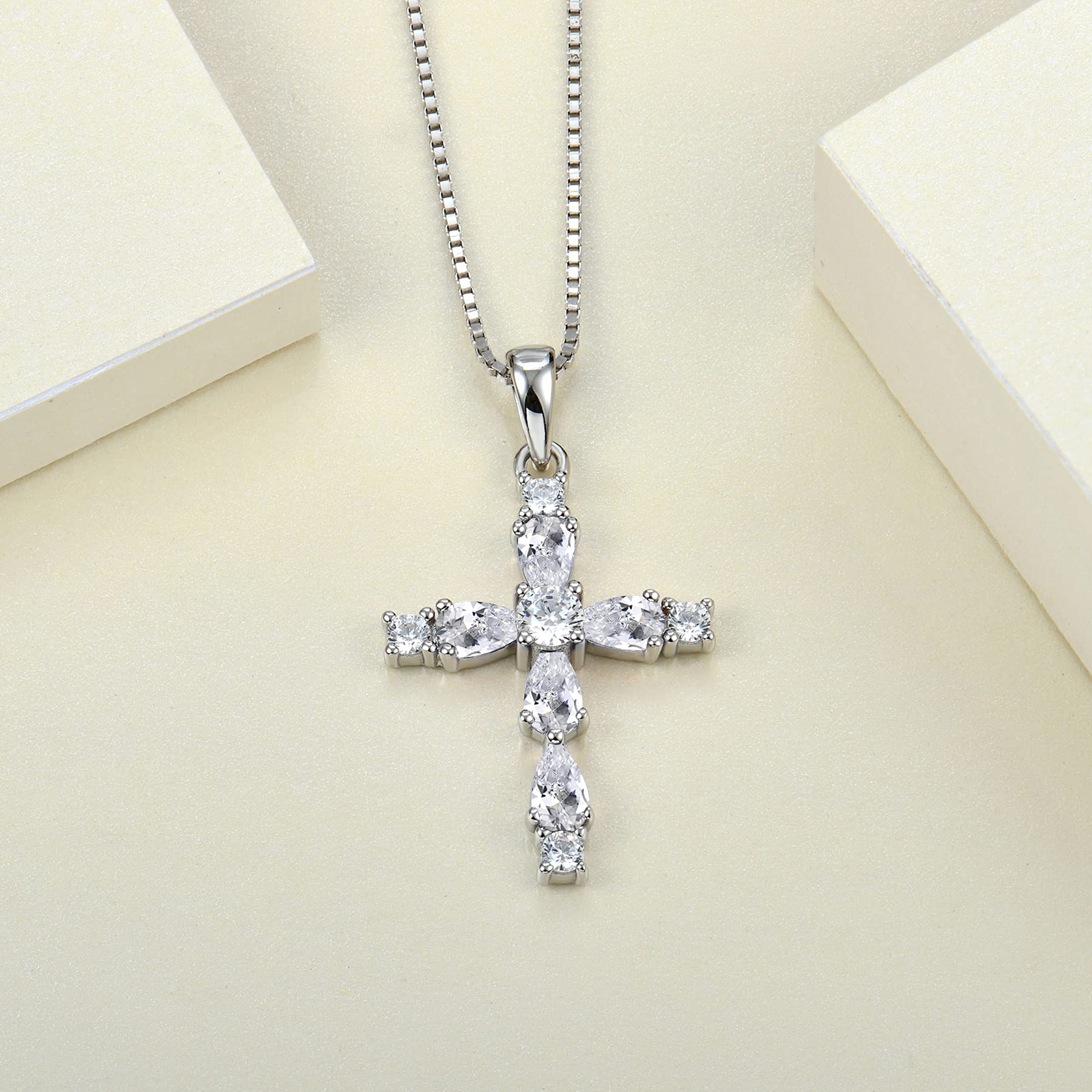 925 Sterling Silver Cross Pendant Necklace with Birthstone - Religious Jewelry for Women - Perfect for Gifts, Baptism, Weddings & Everyday Wear