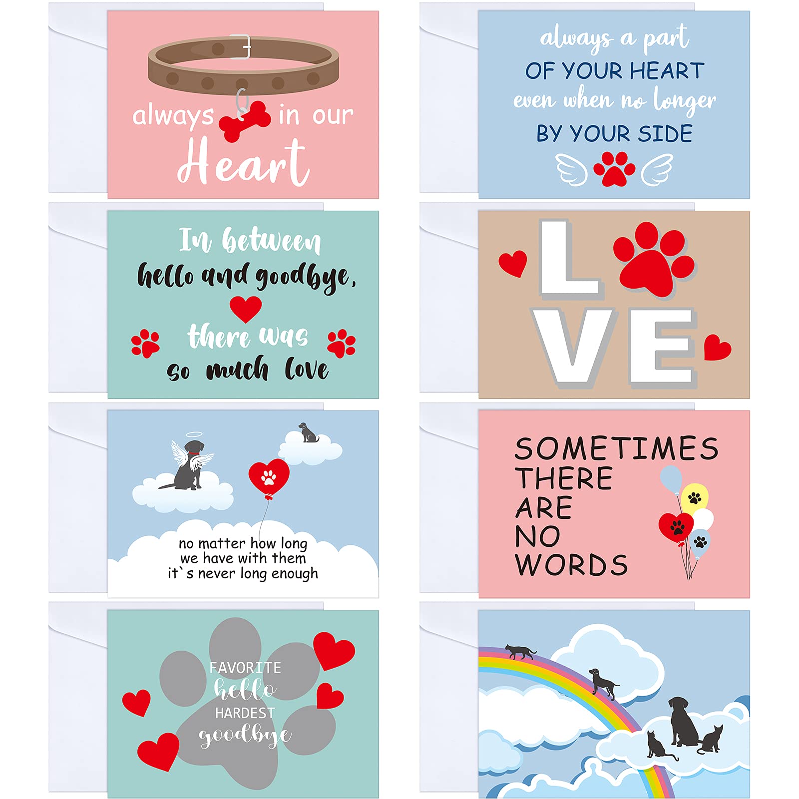 16-Pack Pet Sympathy Cards with Envelopes - Dog Condolence Greeting Cards for Pet Loss, Bereavement & Memorial - Includes Heartfelt Messages Inside - Perfect for Pet Lovers & Grieving Pet Owners (Chromatic Style) - Ideal for Vet Clinics, Pet Memorials & Comforting Friends