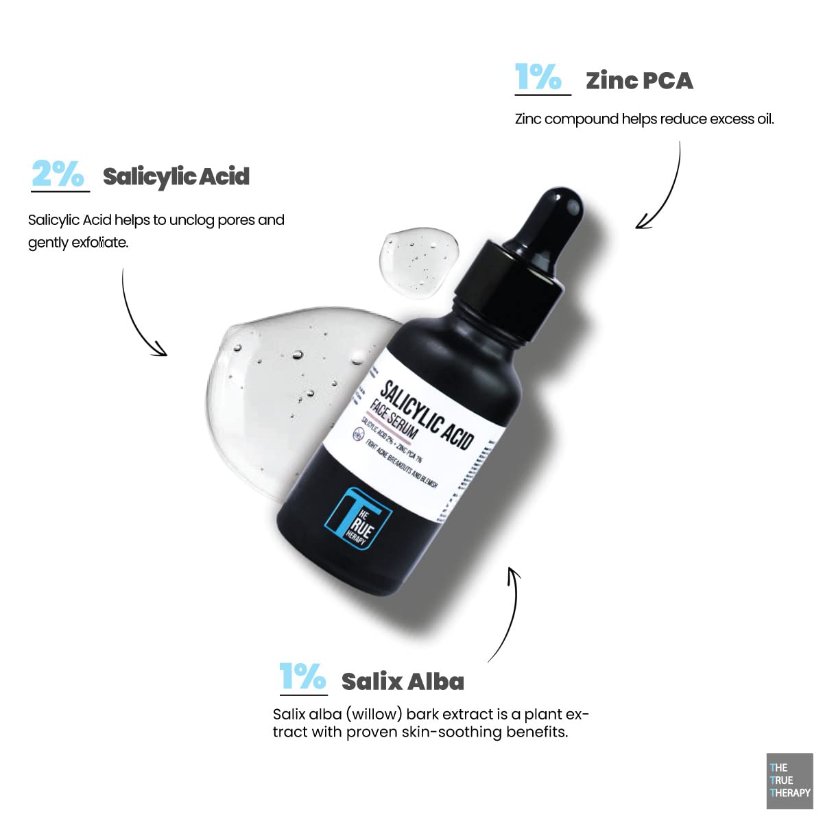 2% Salicylic Acid & Zinc PCA Face Serum for Acne Prone Skin - Treats Acne, Blackheads, Dark Spots, Reduces Blemishes & Excess Oil - Minimizes Breakouts & Pores - 30ml | Perfect for Daily Skincare & Blemish Control