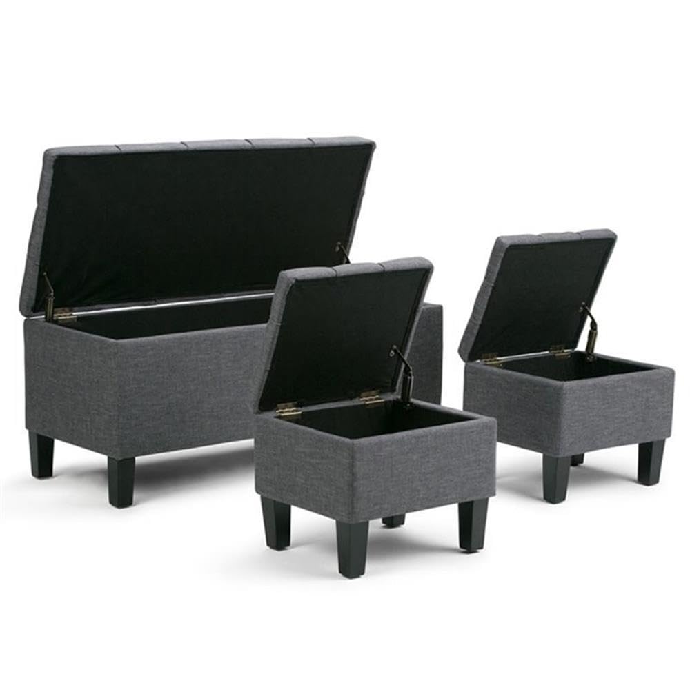 3 in 1 Storage Ottoman Bench with Lift Top - Upholstered Footrest & Hassock, Large Hidden Storage Chest for Blankets (Dark Gray, Queen Size) - Perfect for Bedroom, Living Room & Home Organization