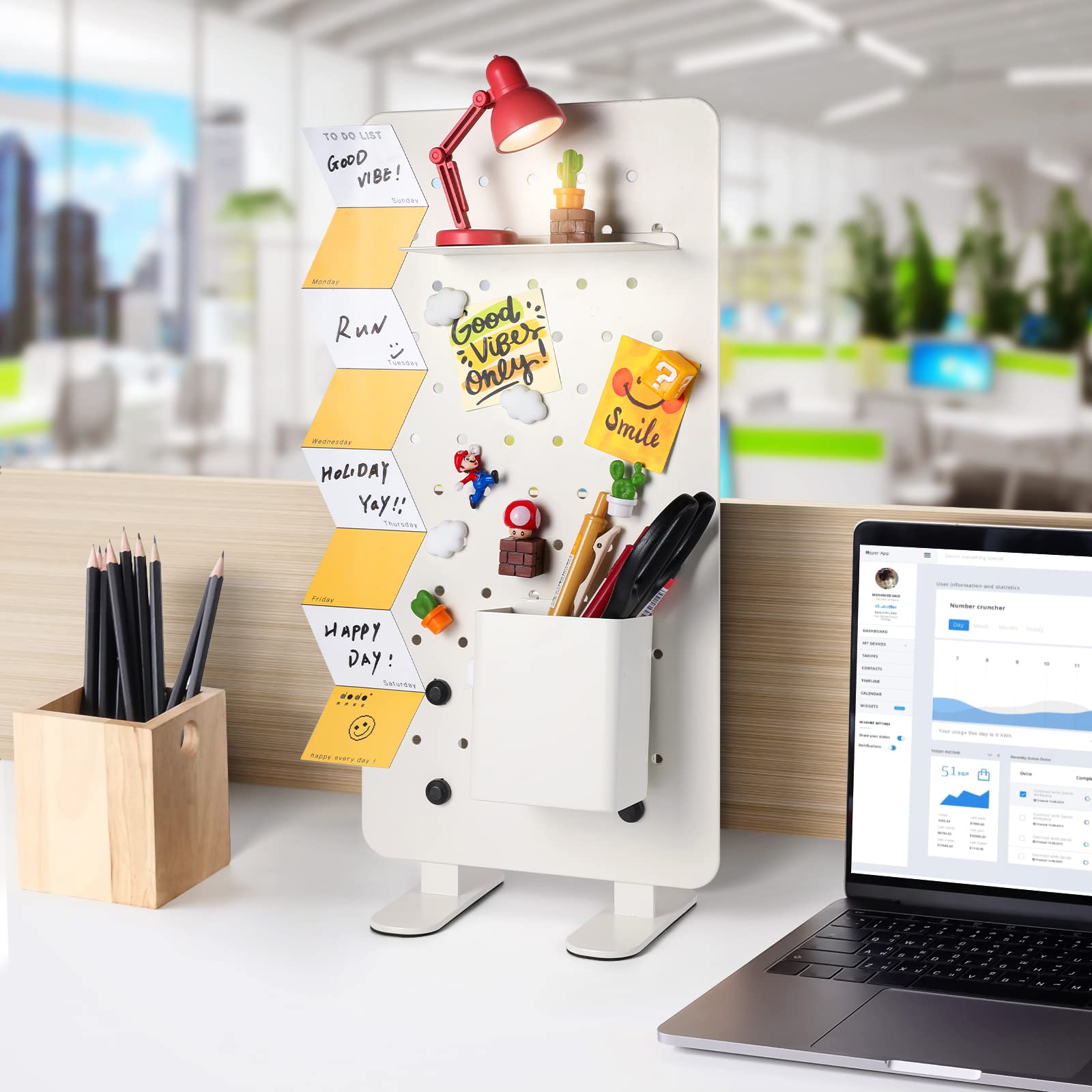 Wiselect Cute White Metal Office Pegboard Desk Organizer - Stylish Desk Accessories for Women, Funko Shelf & Craft Organization - Perfect for Home Office, Workspace Decor & Gift Ideas