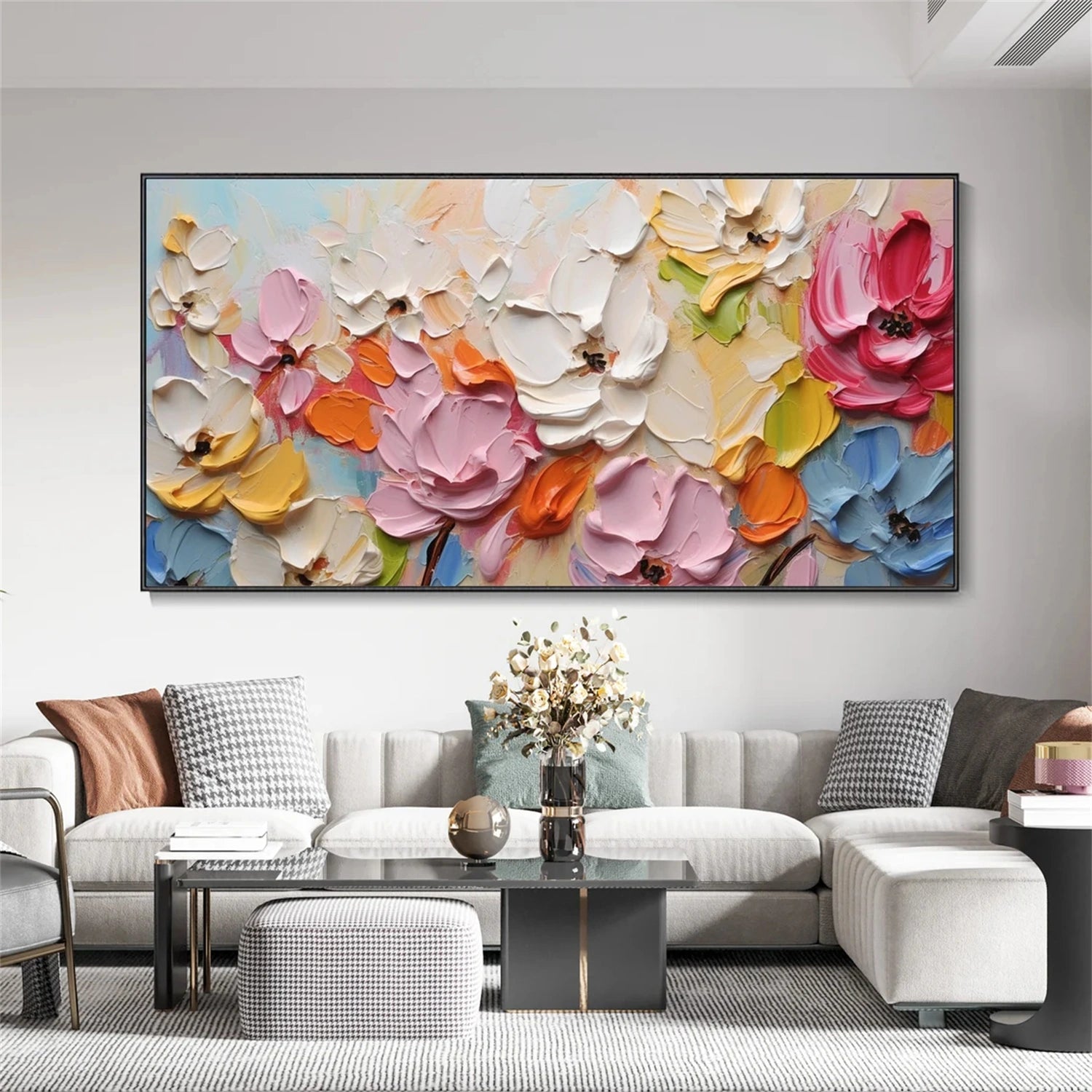 Beautiful Flower and Tree Painting #FT120 - Handmade Canvas Art for Home Decor, Living Room, Bedroom, and Office Wall Decor