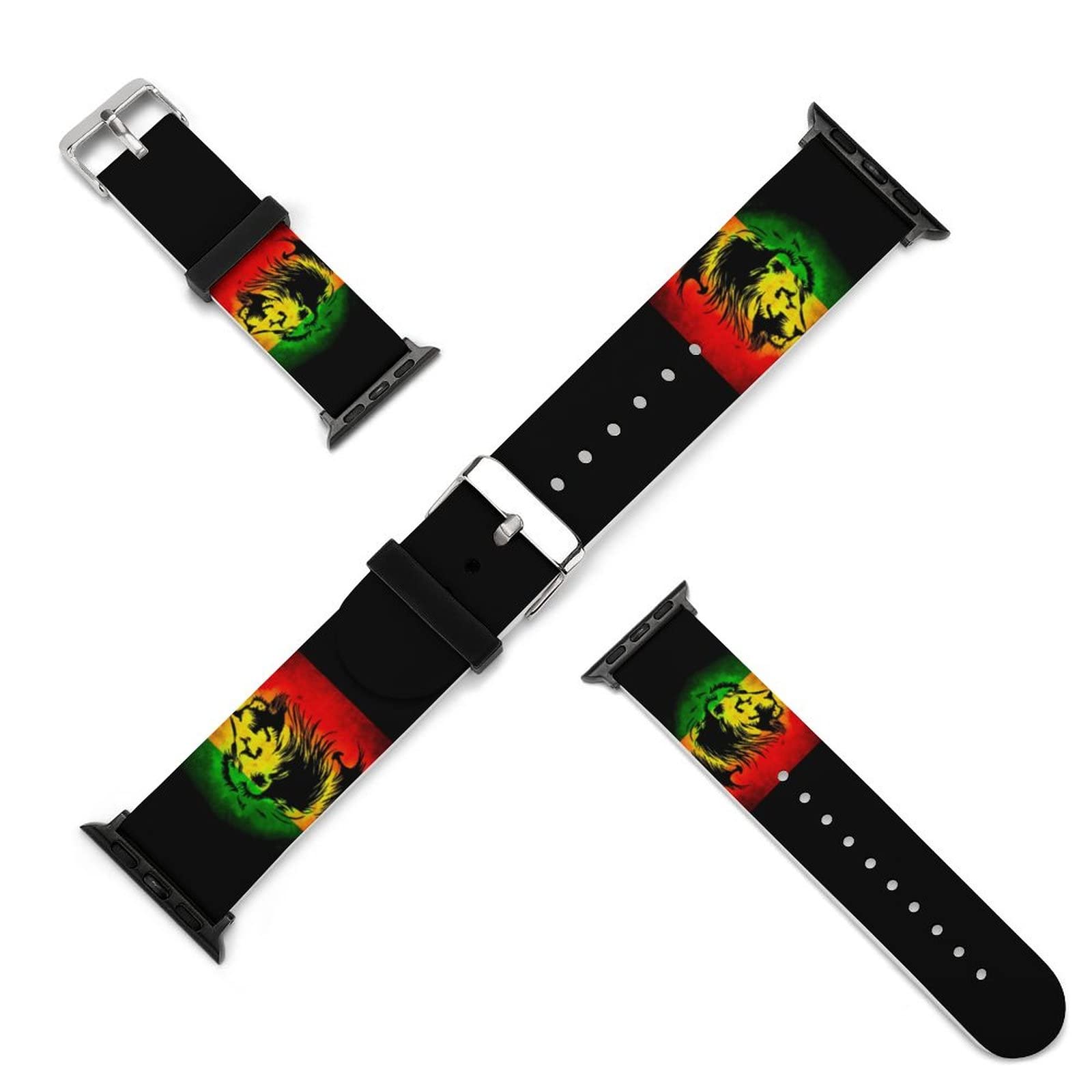 YouTary Jamaican Lion Flag Apple Watch Band - Silicone Replacement Strap Compatible with iWatch Series 5/4/3/2/1 & SE - Unisex Sports Wristband for Men & Women - Perfect for Gym, Running & Everyday Wear