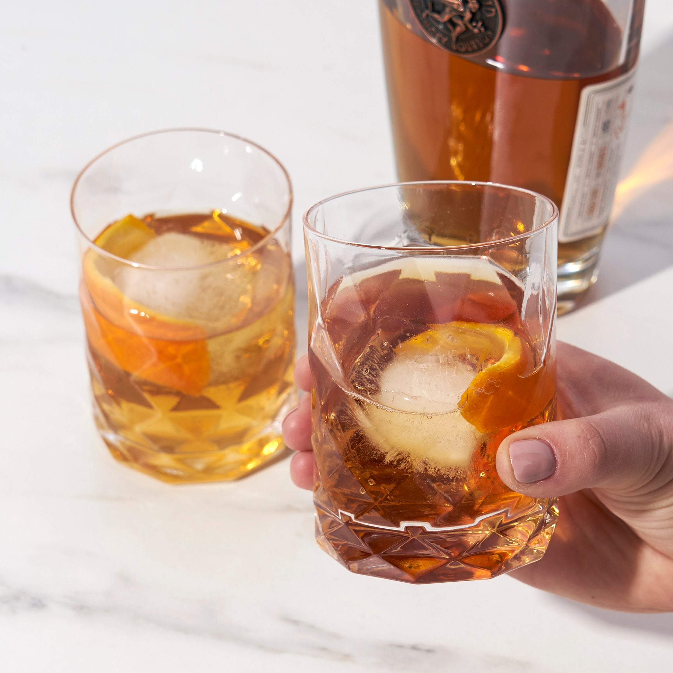 Premium Gem Crystal Tumblers Set of 2 - Elegant Glass Cups for Whiskey, Cocktails & Iced Coffee - Perfect for Home Bar, Dinner Parties & Gifts