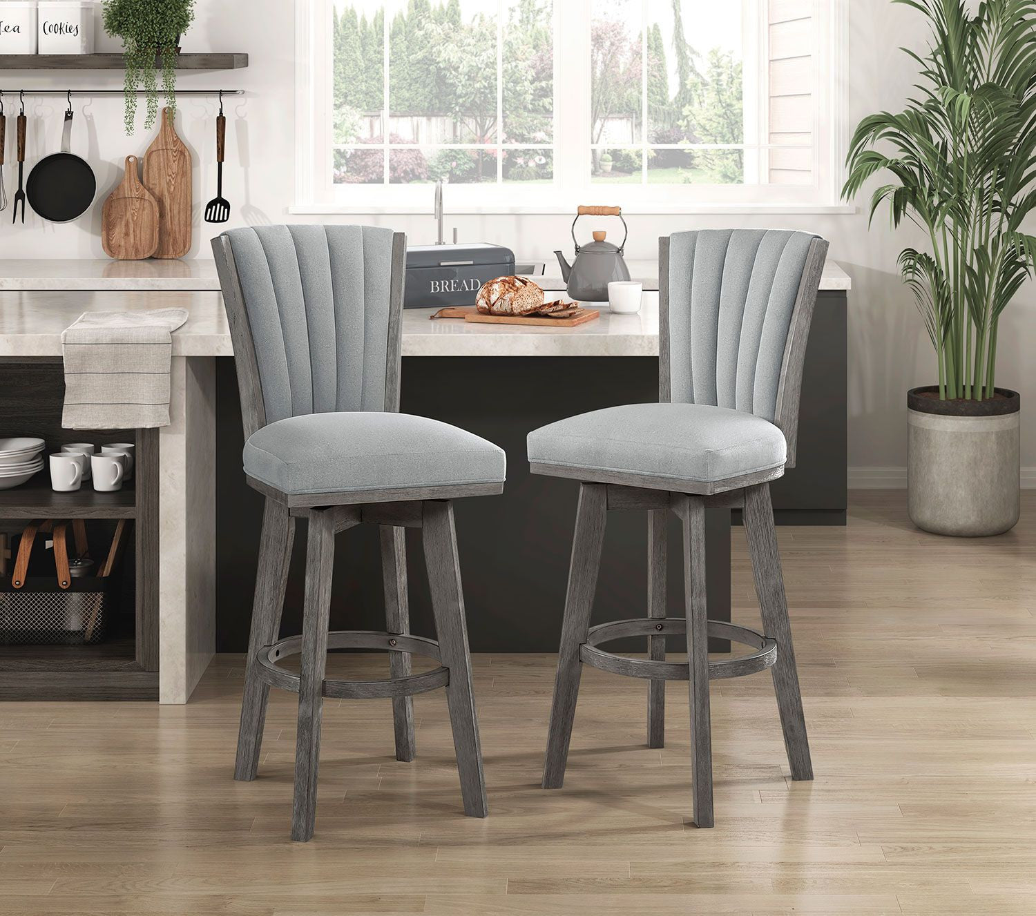 Corvallis Bar Stool Set of 2 - Grey Counter Height Stools for Kitchen Island, Breakfast Bar & Home Decor - Modern Durable Barstools with Back Support