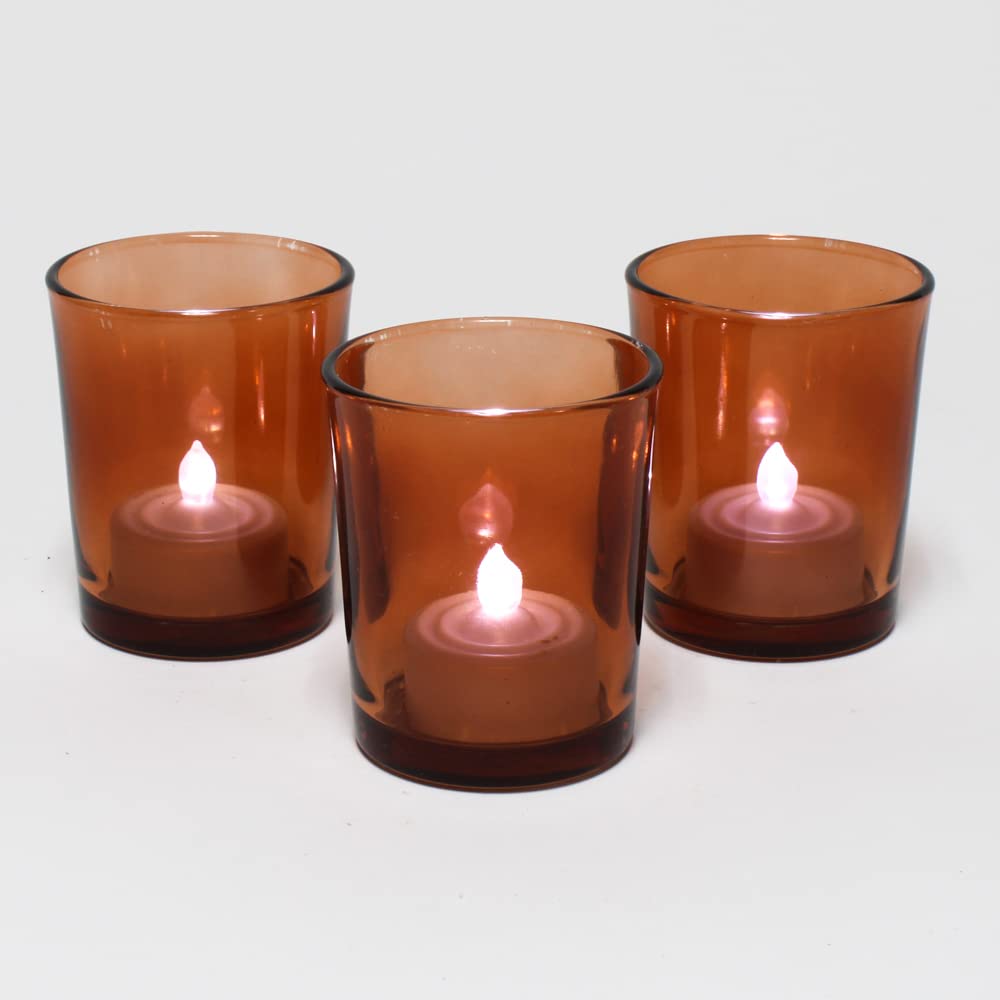 Eastland 144-Pack Amber Glass Votive Candle Holders - Bulk Set for Weddings, Parties, Restaurants & Home Decor