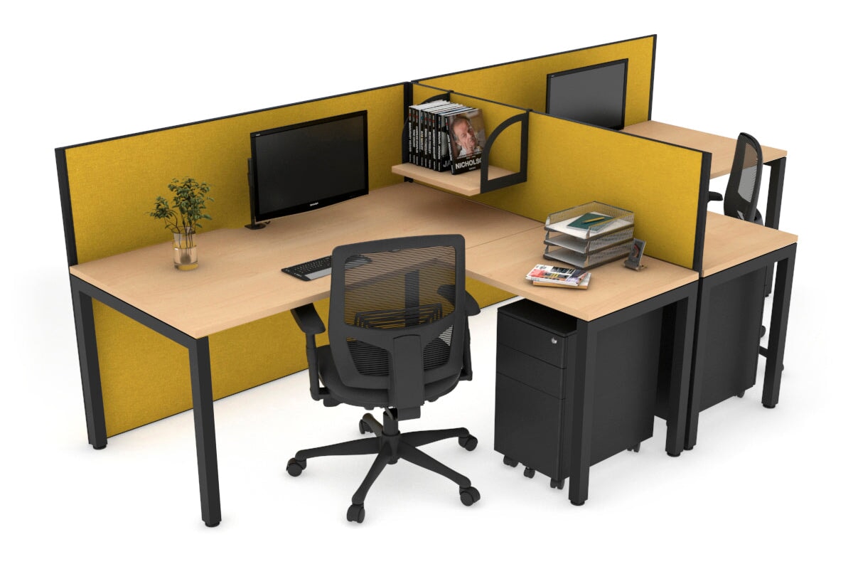 Quadro Square Legs 2-Person Corner Workstation - T-Shaped Office Desk [1400L x 1800W with Cable Management] | Perfect for Home Office & Collaborative Workspaces