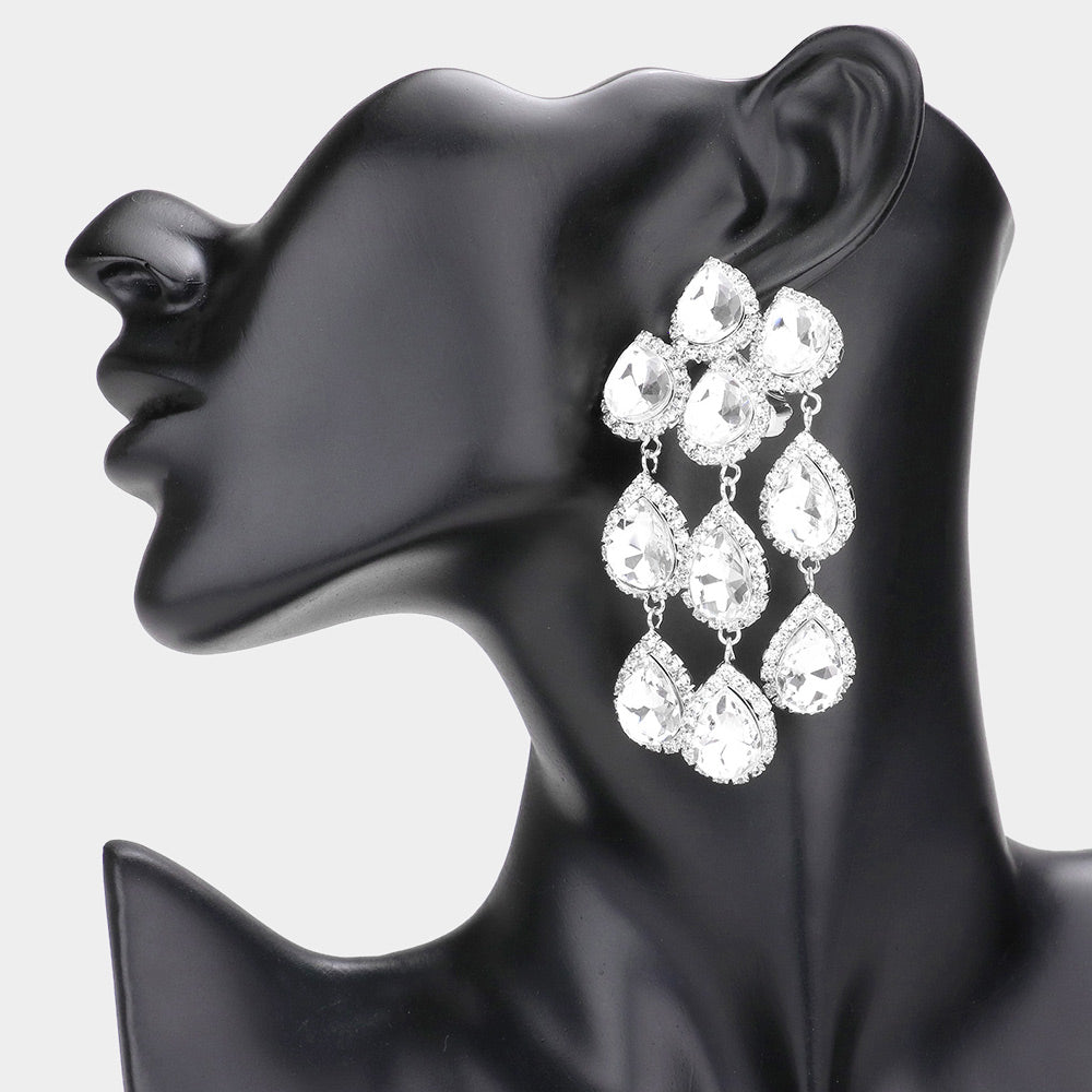 Elegant Clear Multi Teardrop Clip-On Chandelier Earrings for Women | Prom Jewelry & Special Occasion Accessories | Perfect for Weddings, Parties & Evening Events | 583782