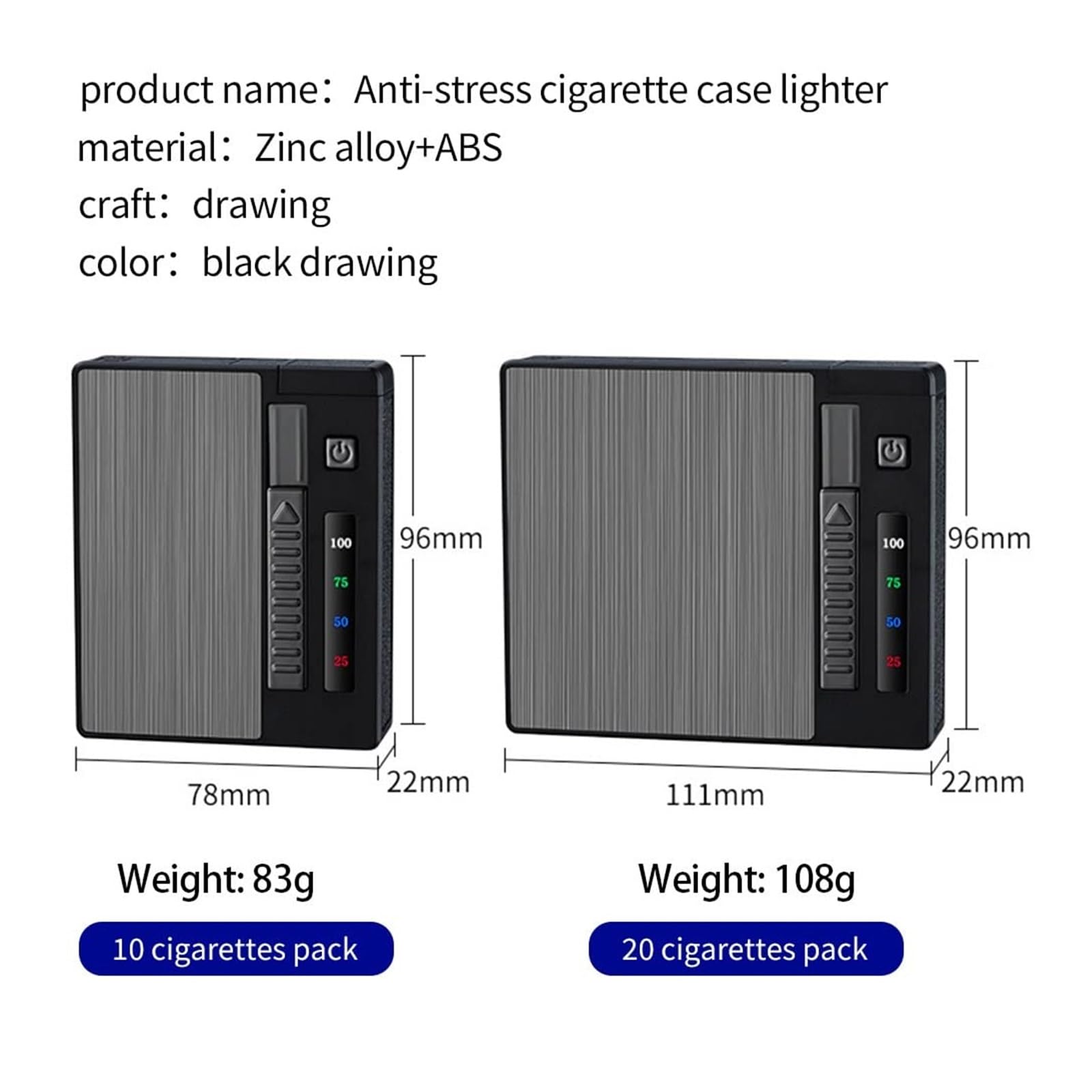 USB Rechargeable Windproof Double Arc Lighter with LED Display & 10/20 Cigarette Case - Portable 2-in-1 Men's Gift for Outdoor, Camping, Travel and Daily Use