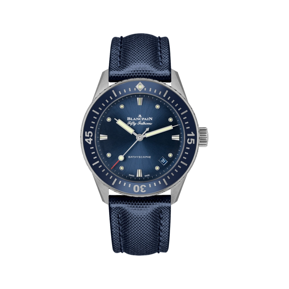 Bathyscaphe Fifty Fathoms 38mm Men's Luxury Dive Watch - Stainless Steel Case, Blue Dial, Sail Canvas Strap | Perfect for Scuba Diving, Water Sports & Everyday Wear