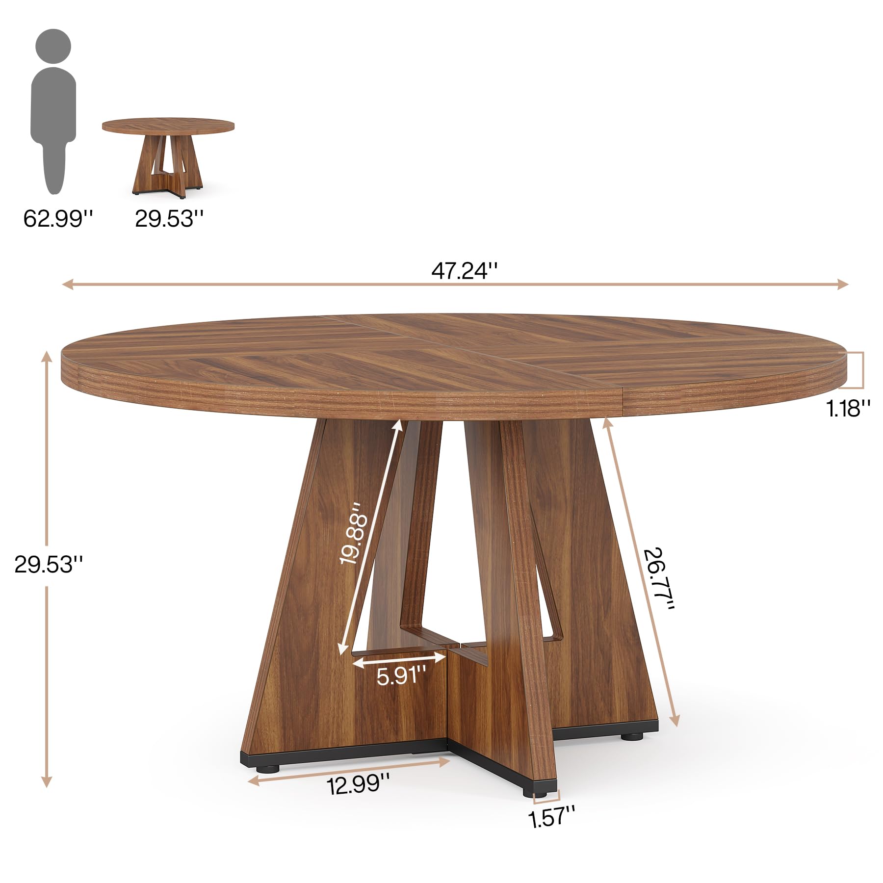 Tribesigns 47 Inch Round Farmhouse Dining Table - Solid Wood Kitchen Table for 4, Rustic Brown Round Dinner Table for Dining Room & Living Room | Perfect for Family Meals, Entertaining Guests & Small Space Dining