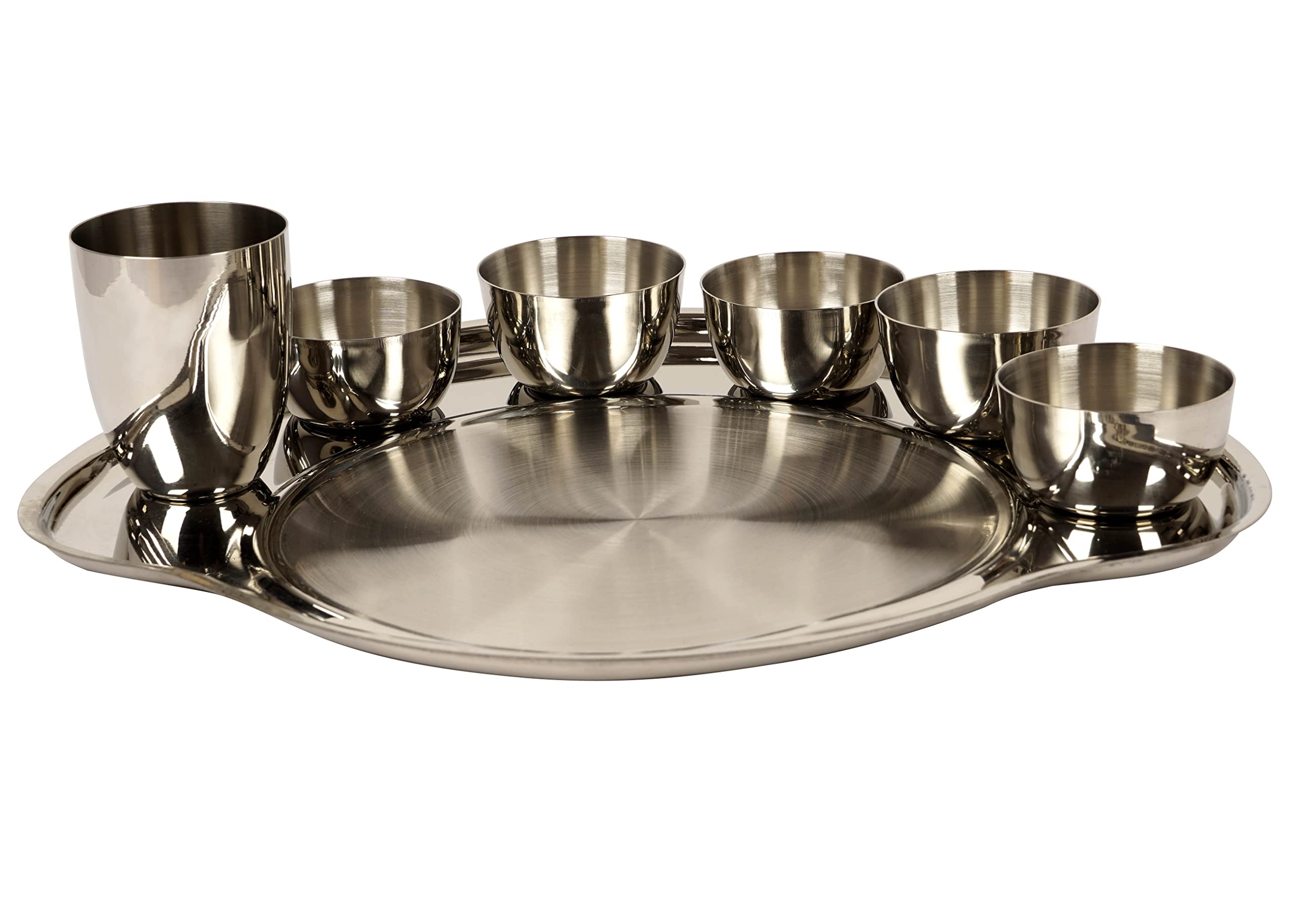 Trifri Indian Traditional Thali Stainless Steel Dinner Set - 7 Piece Handcrafted Thali Plate, Bowls & Glass | Authentic Indian Dinnerware for Home Dining, Festivals & Cultural Events