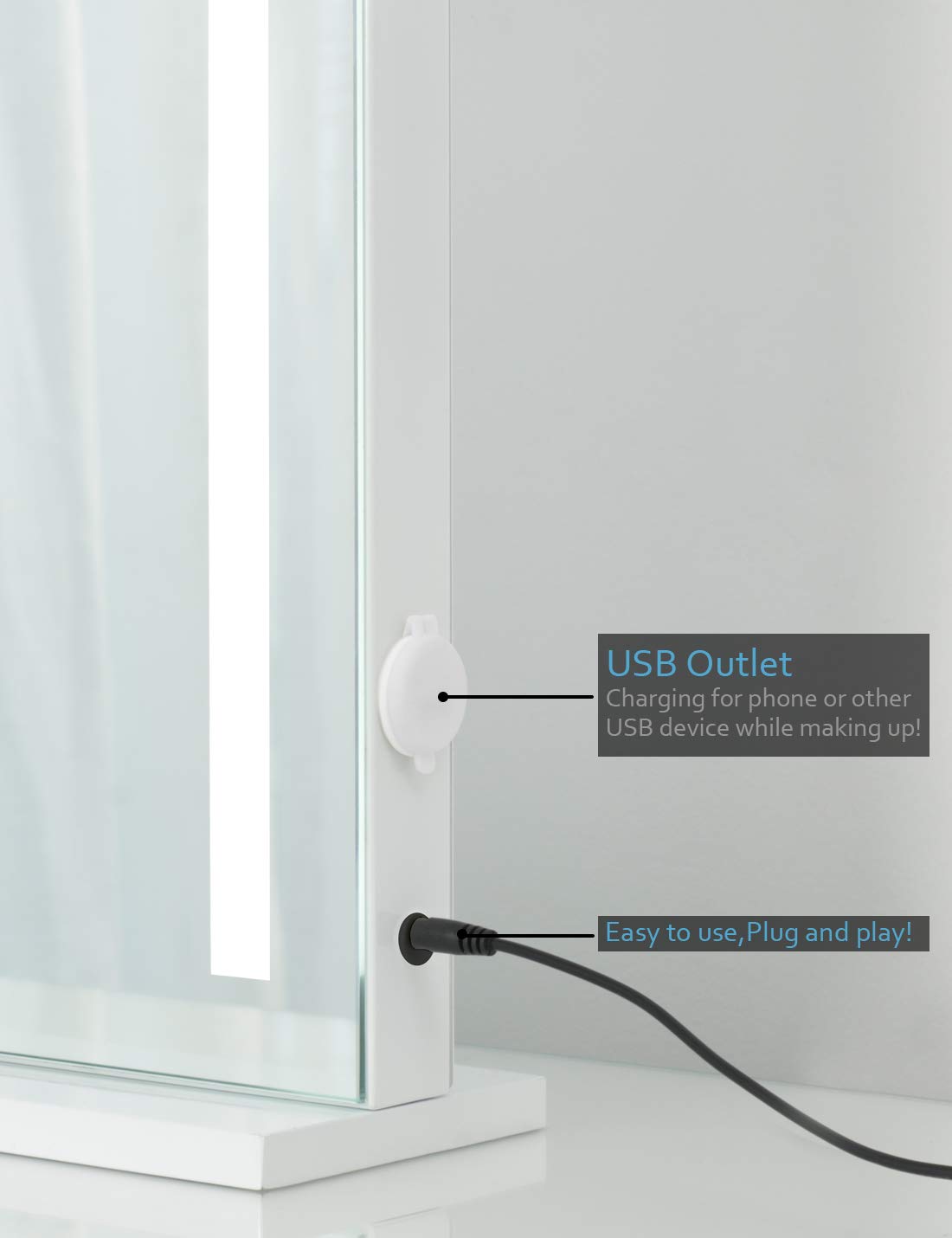 iCREAT Hollywood Vanity Makeup Mirror with LED Lights - Wall Mounted & Tabletop Dimmable Mirror with Touchscreen Control & USB Outlet - Perfect for Makeup, Skincare, and Dressing Room (White)