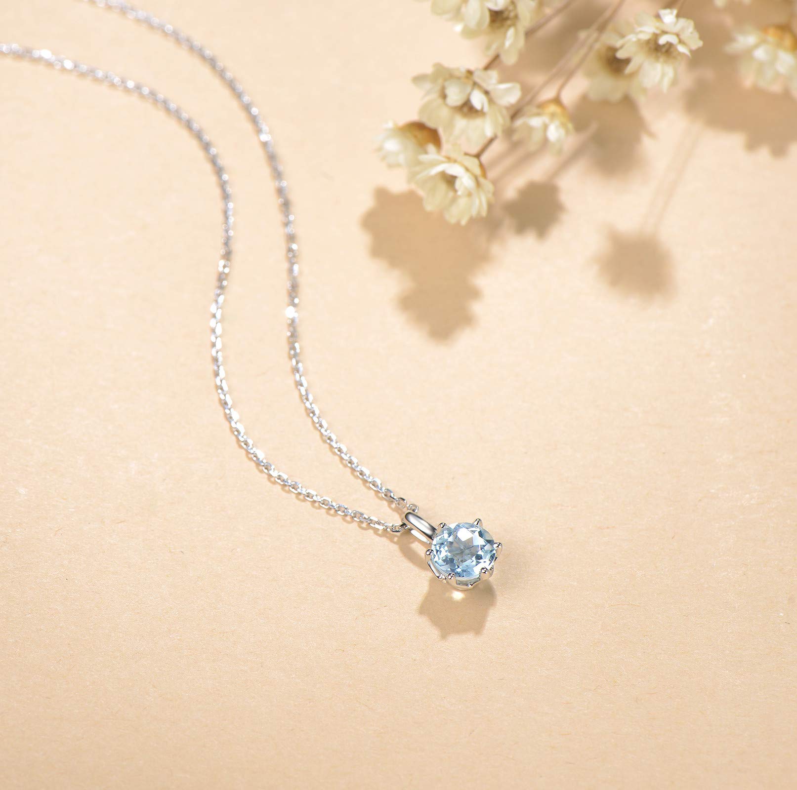 14K Solid White Gold Genuine Aquamarine Solitaire Pendant Necklace for Women - March Birthstone Jewelry, Dainty Fine Necklace for Anniversary, Birthday, Mother's Day Gifts for Wife, Mom, Her - Perfect for Weddings, Parties & Special Occasions