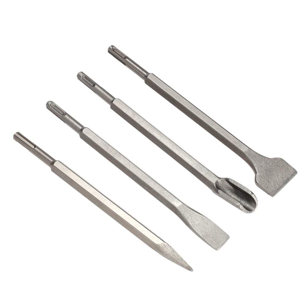 4PCS SDS Plus Chisel Set - Flat Bit Hammer Drill Tool for Concrete, Brick & Masonry - Heavy Duty Drill Bits for Demolition & Construction Work