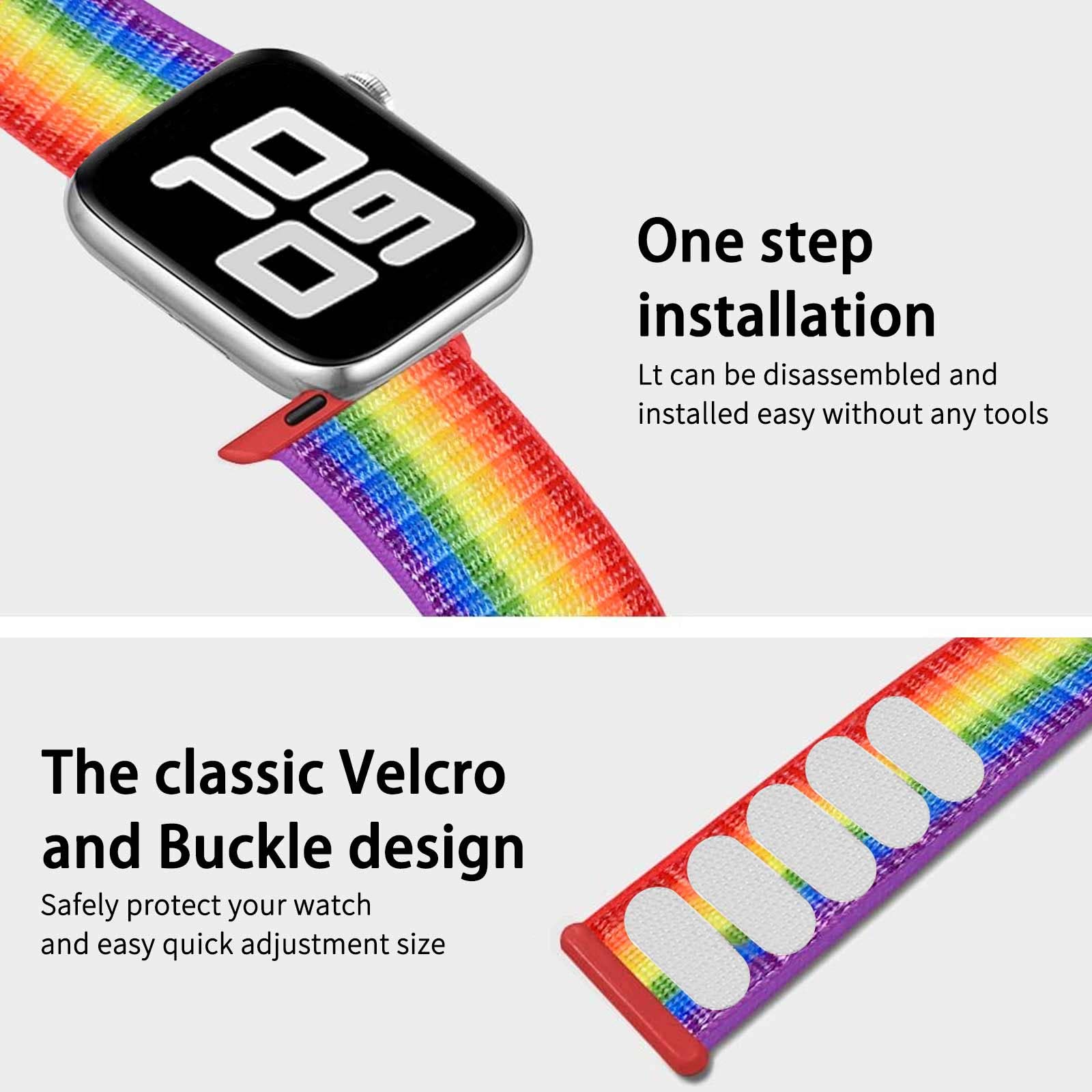 Durable Nylon Sport Loop Band Compatible with Apple Watch Series 1/2/3/4/5/6/7/8/SE - Soft & Adjustable Strap for Workout, Running & Everyday Wear