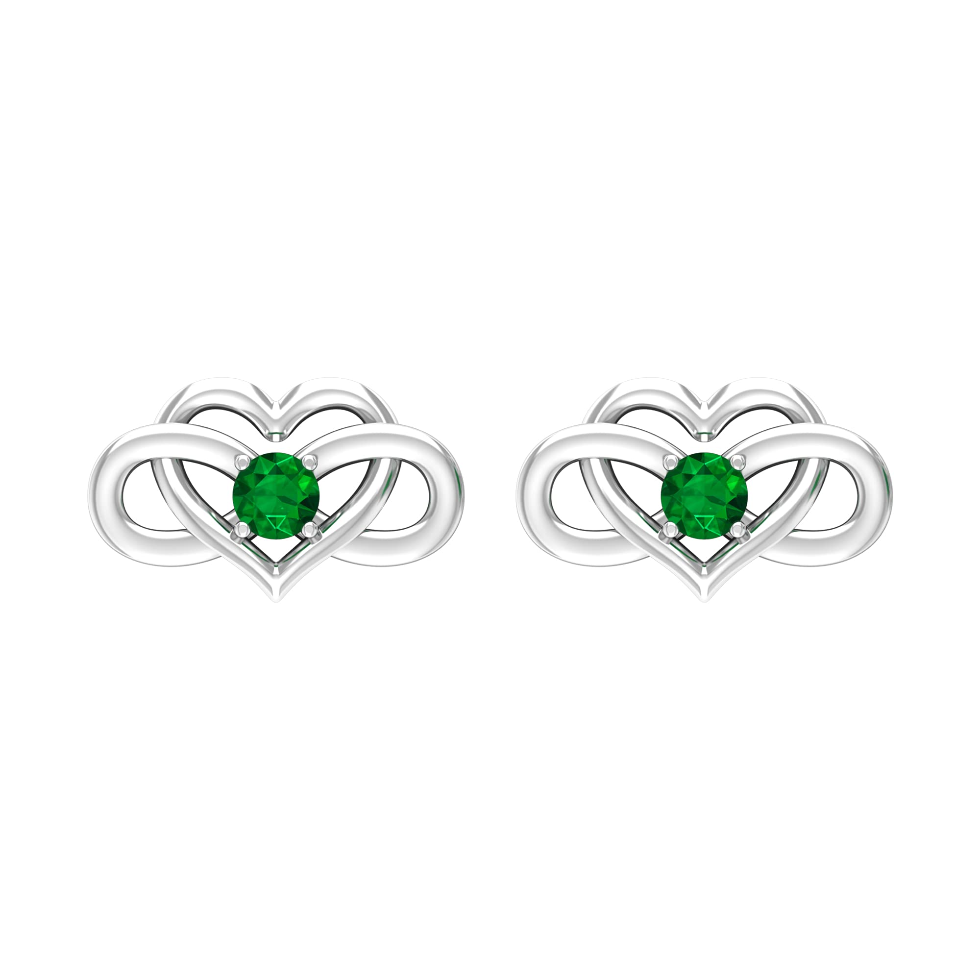 Emerald Stud Earrings for Women - 14K Solid Gold Infinity Stud Earrings - Elegant Green Gemstone Jewelry for Everyday Wear, Gift Giving & Special Occasions