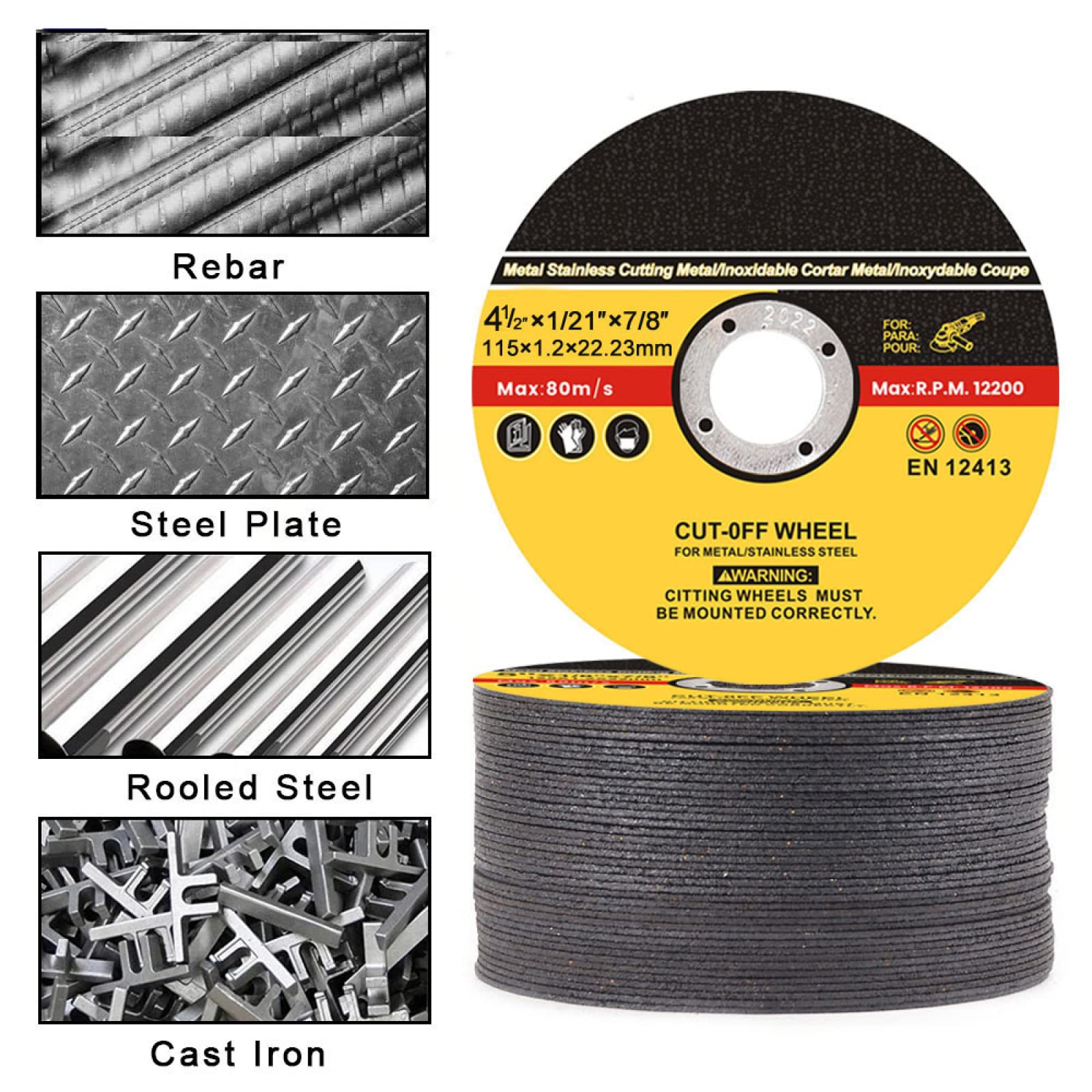 50-Piece 4.5 Inch (115mm) Resin Grinding Wheel Set - Metal Cutting Discs, Flap Sanding Discs for Angle Grinder - Perfect for Metalworking, Woodworking & DIY Projects