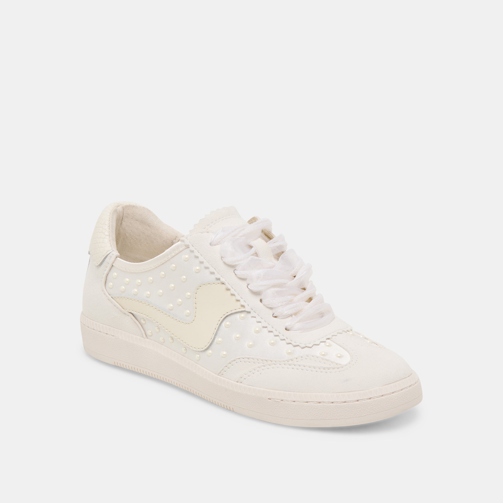 Off-White Satin Pearl Sneakers - Women's Fashion Running Shoes for Casual Wear & Street Style