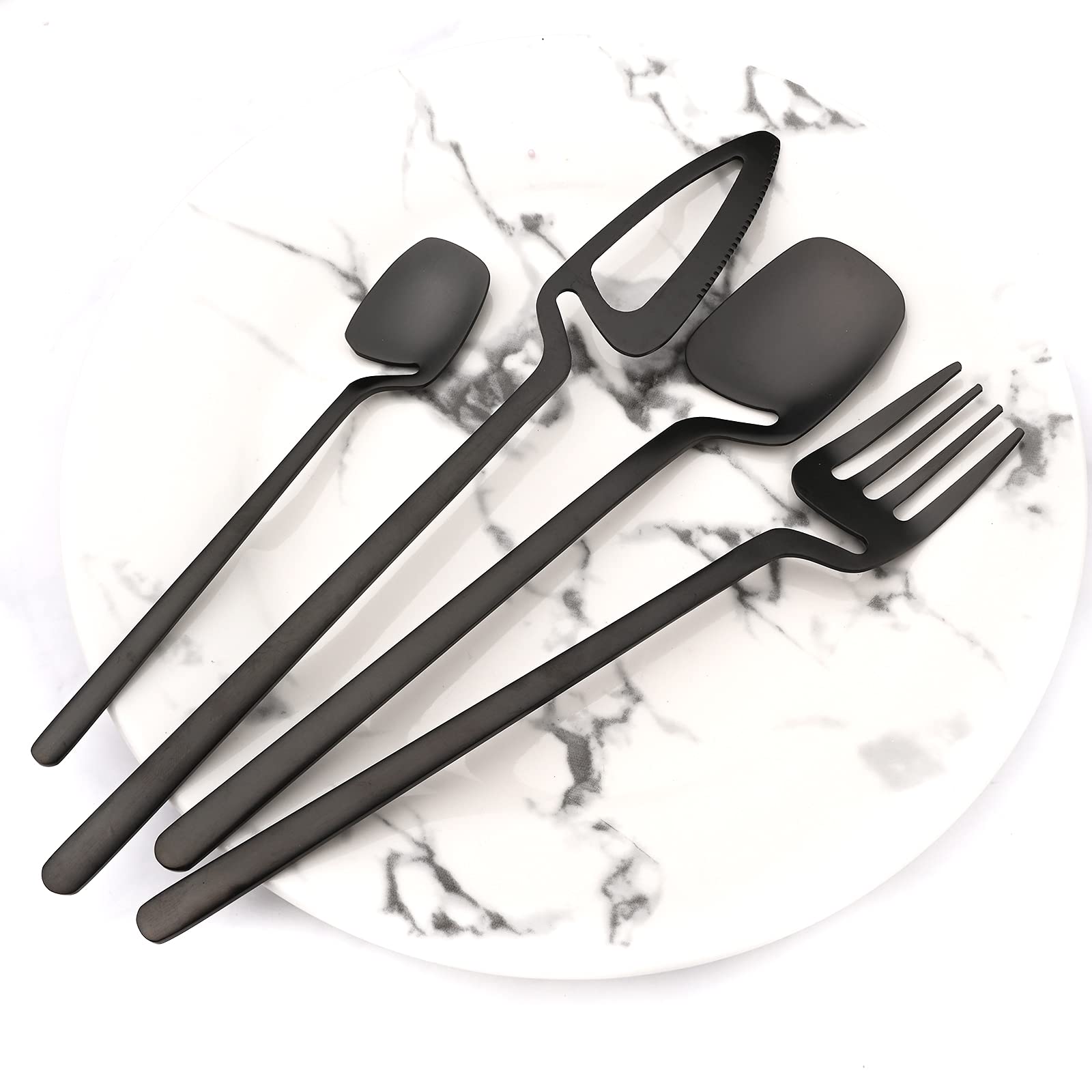 24-Piece 18/10 Stainless Steel Flatware Set for 6 - Matte Black Silverware Set with Forks, Knives & Spoons - Dishwasher Safe & Durable Cutlery Set for Everyday Dining, Dinner Parties & Restaurant Use