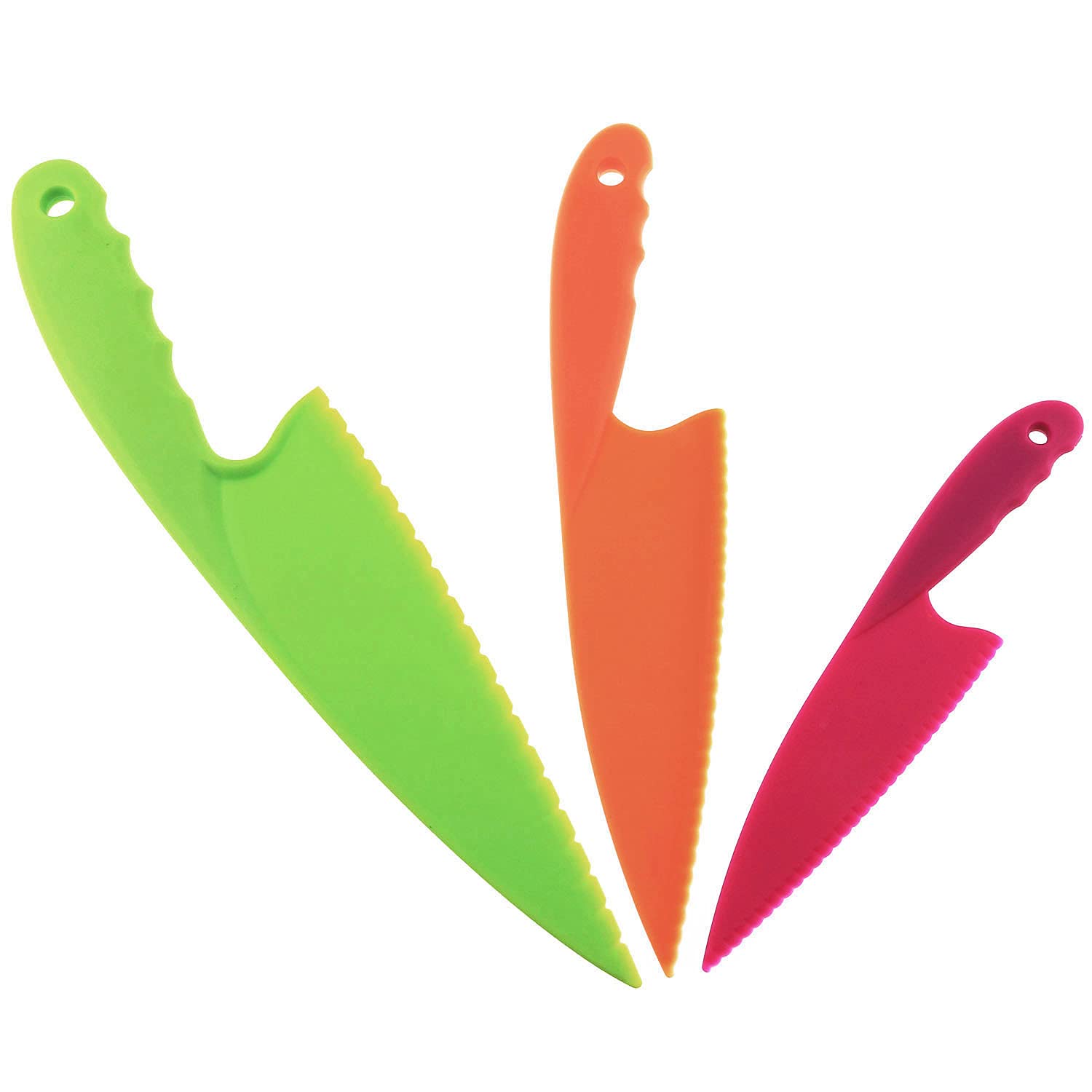 RLECS 3-Piece Colorful Nylon Kitchen Knife Set - BPA-Free Plastic Knives for Fruits, Bread, Cake, Salad & Lettuce | Perfect for Picnics, Camping & Party Serving