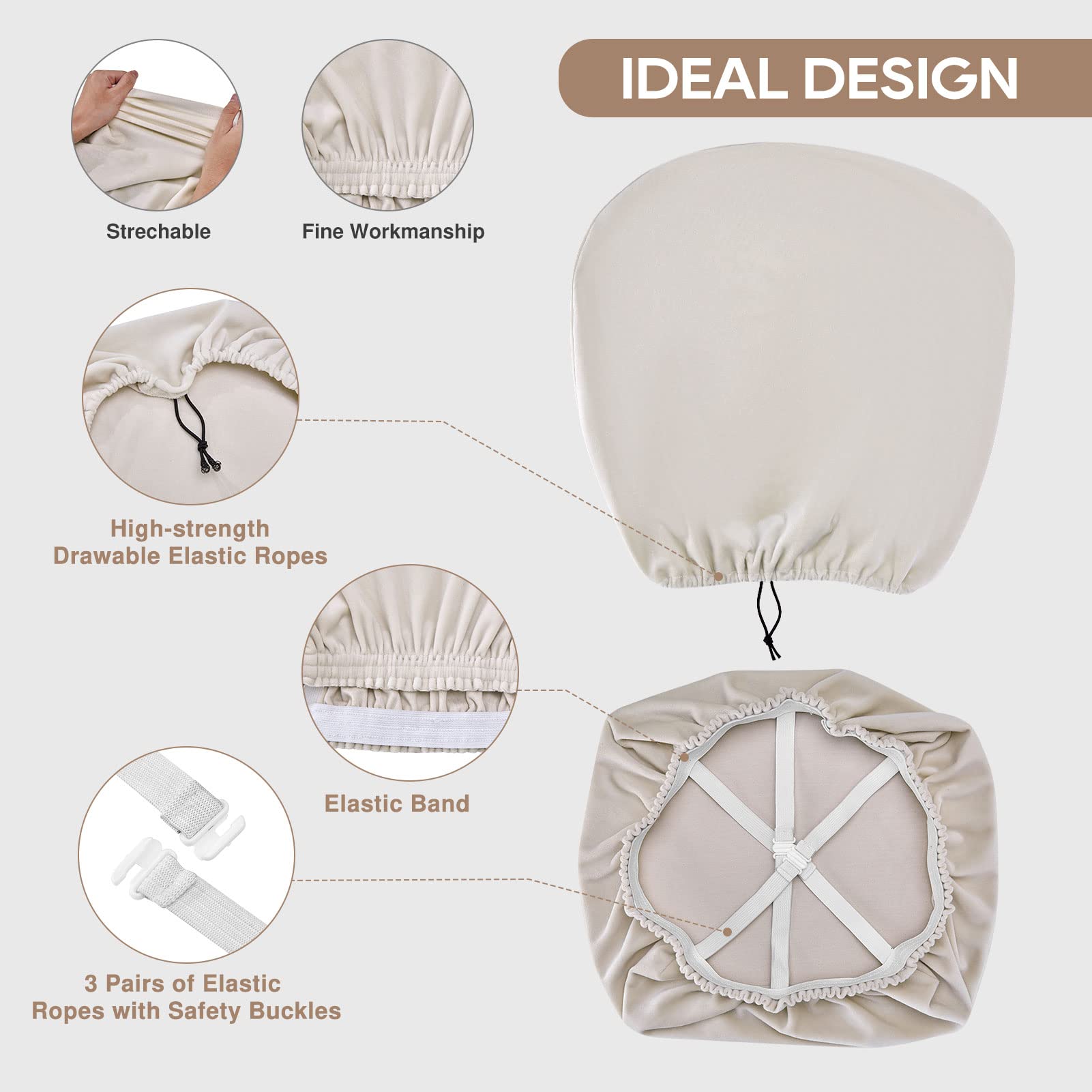 Premium Velvet Office Chair Cover - Stretchable & Thick Desk Chair Slipcover for Computer Chairs (2-Piece Set, Beige) | Universal Fit for Home Office, Gaming & Workspace Decor