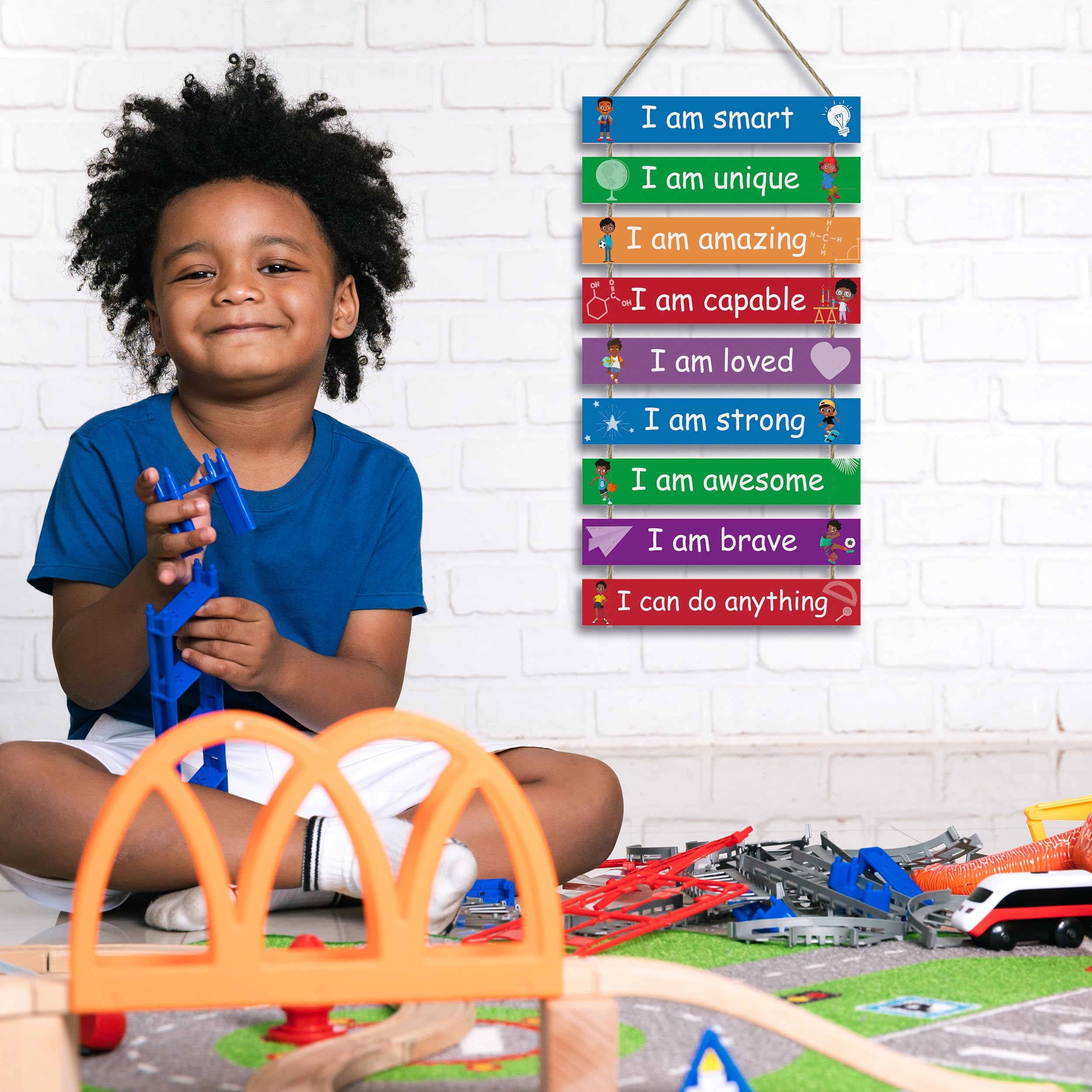 Boys Room Wall Decor Set of 9 - Motivational Wall Art Plaques for Kids Bedroom, Playroom & Bathroom - Inspirational Nursery Decor for Boys Growth & Learning