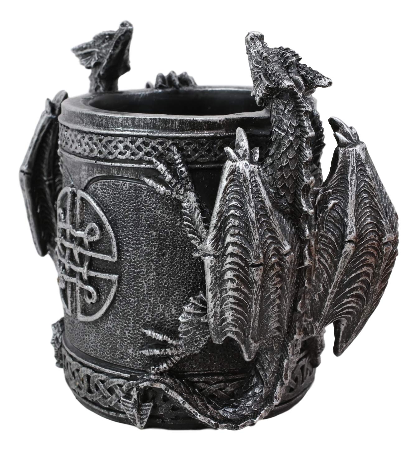Ebros Medieval Fantasy Celtic Twin Climbing Dragons Bookend Statue - Gothic Dragon Themed Office Organizer, Desktop Pen & Pencil Holder, Makeup Brush Stand - 6.5
