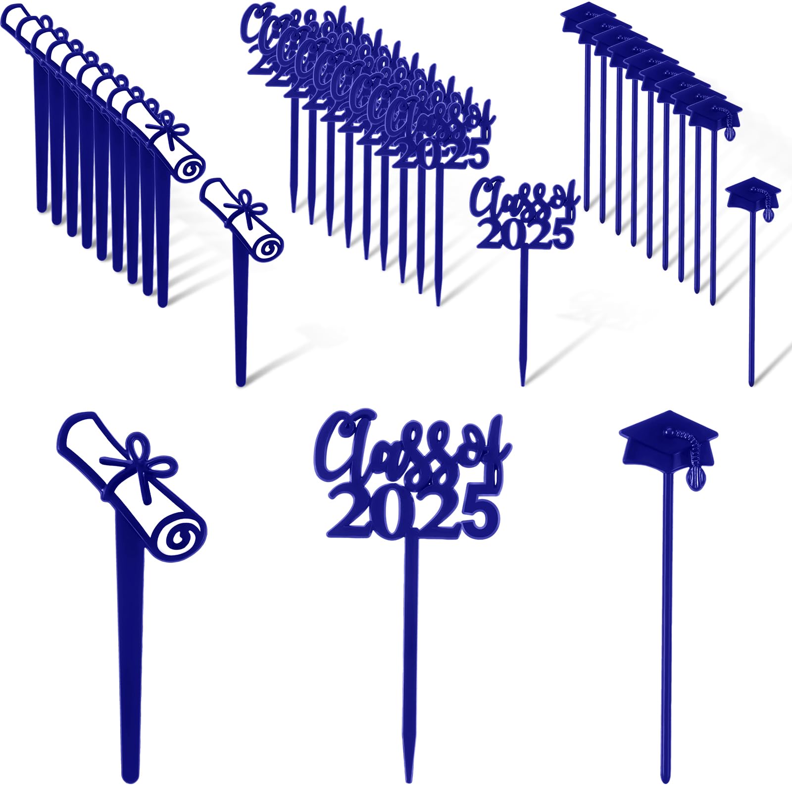 Boao 90-Piece Class of 2025 Graduation Party Supplies - Blue Themed Cake Toppers & Cupcake Picks Decorations (3 Styles) - Perfect for Graduation Celebrations, School Parties & Dessert Table Decor