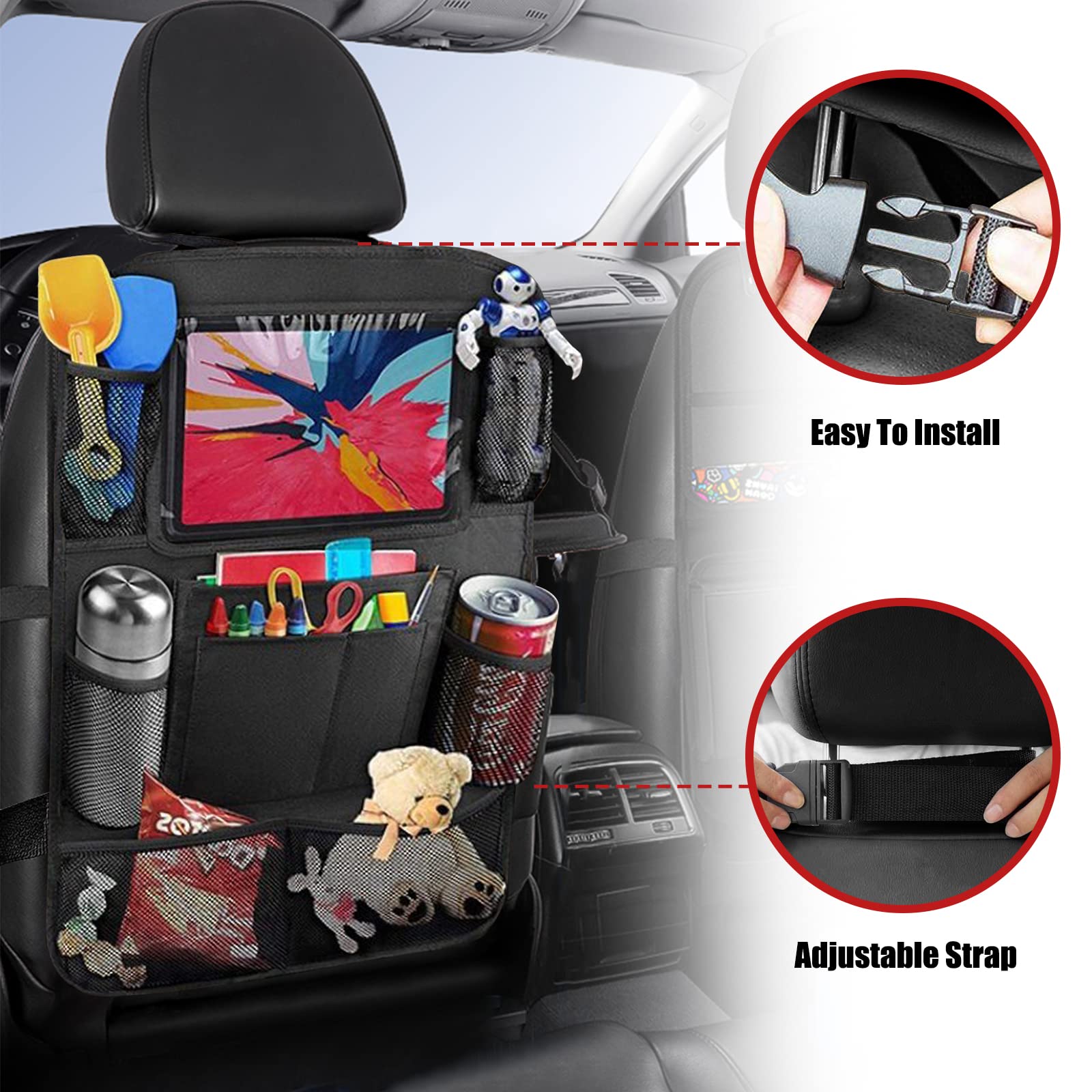 Backseat Car Organizer with Large Capacity - 2 Pack Mesh Netting Car Seat Organizer for Handbags, Phones, Documents & Travel Accessories - Perfect for Family Road Trips & Daily Commutes