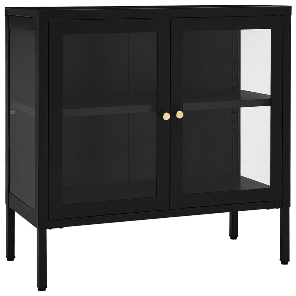 Modern Sideboard with Glass Door - Black Steel Storage Cabinet with Adjustable Shelf & Feet - Bookshelf, Media Storage & Home Decor Organizer for Living Room, Bedroom or Office