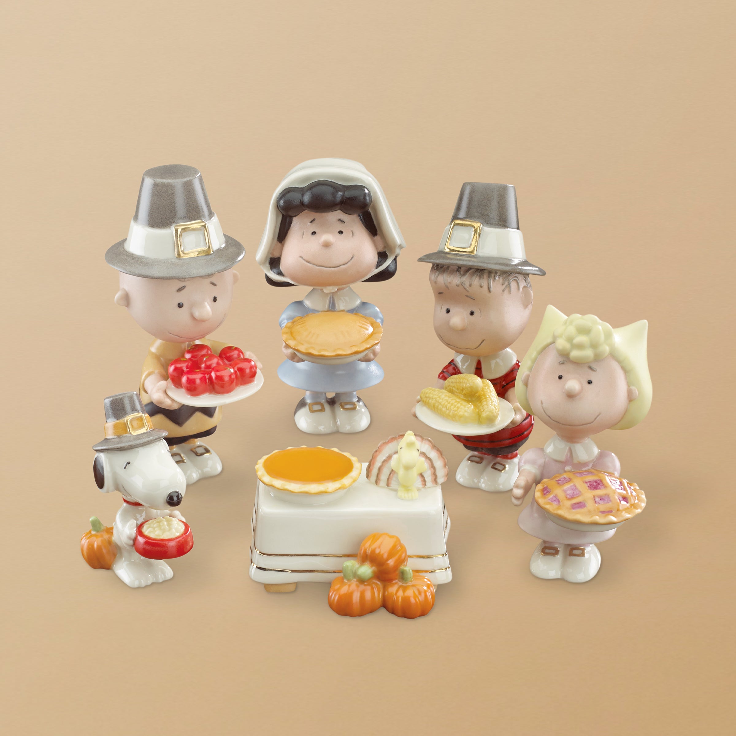 Peanuts Thanksgiving Figurine Set - 6 Piece Holiday Decor Collection for Tabletop, Mantel, and Seasonal Home Decor