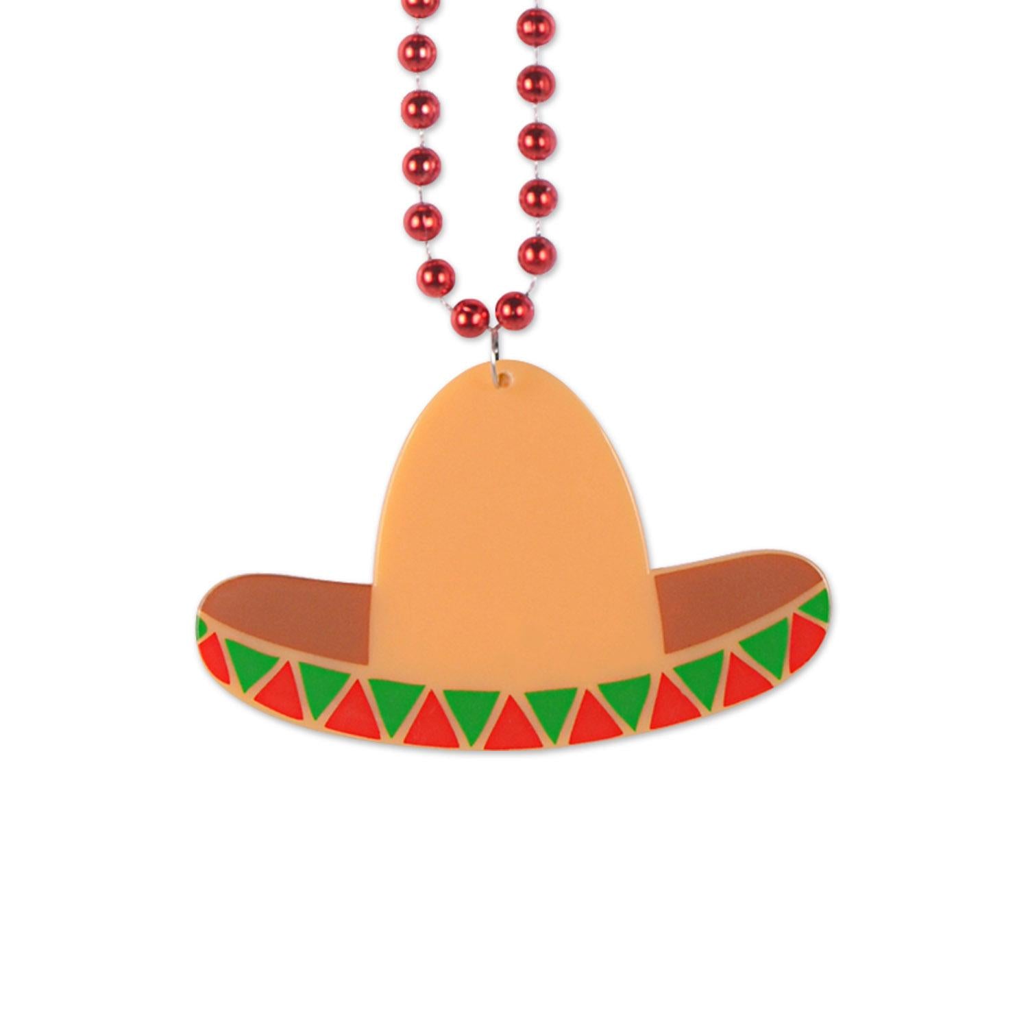 12 Pack Beistle Fiesta Bead Necklaces with Sombrero Medallion - Colorful Party Accessories for Cinco de Mayo, Mardi Gras & Themed Celebrations