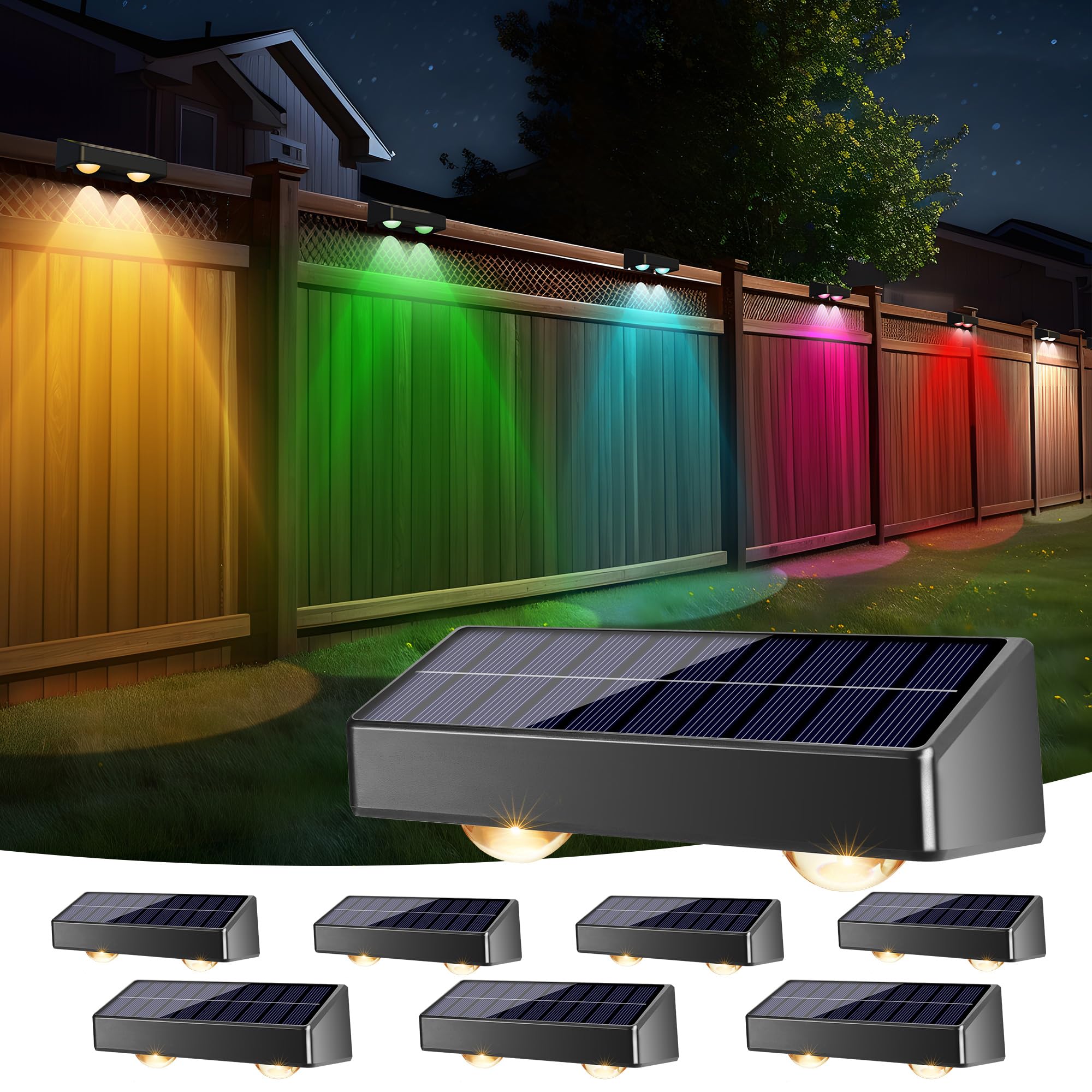 Brizled 8 Pack Solar Fence Lights Outdoor - 100 Lumens Waterproof IP65 Deck Lighting with 11 Modes (Warm White/Cool White/RGB Color Changing) - Perfect for Railing, Wall, Deck, Fence, Garden, Pathway & Backyard Decoration