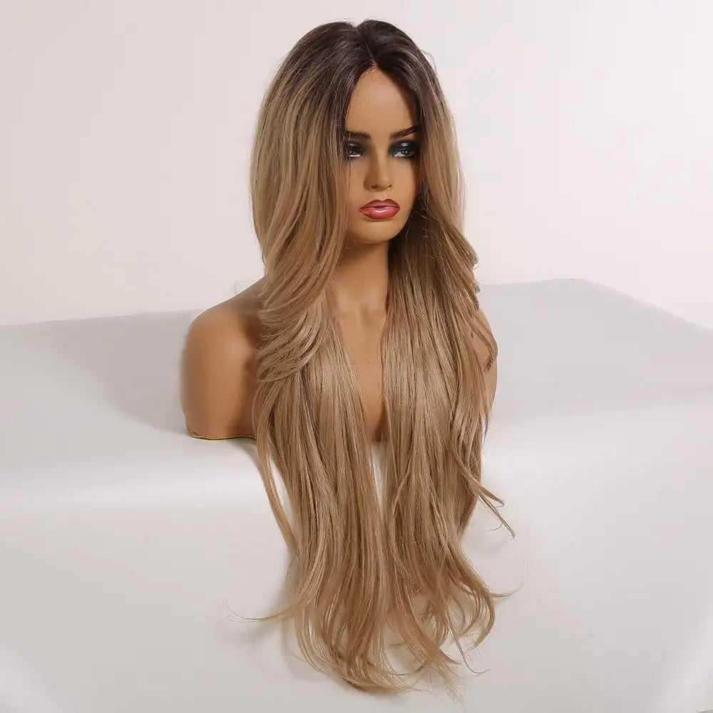 AO 332 Long Rooted Ombre Lace Front Synthetic Wig - Natural Looking Heat Resistant Hairpiece for Women, Perfect for Cosplay, Parties & Daily Wear