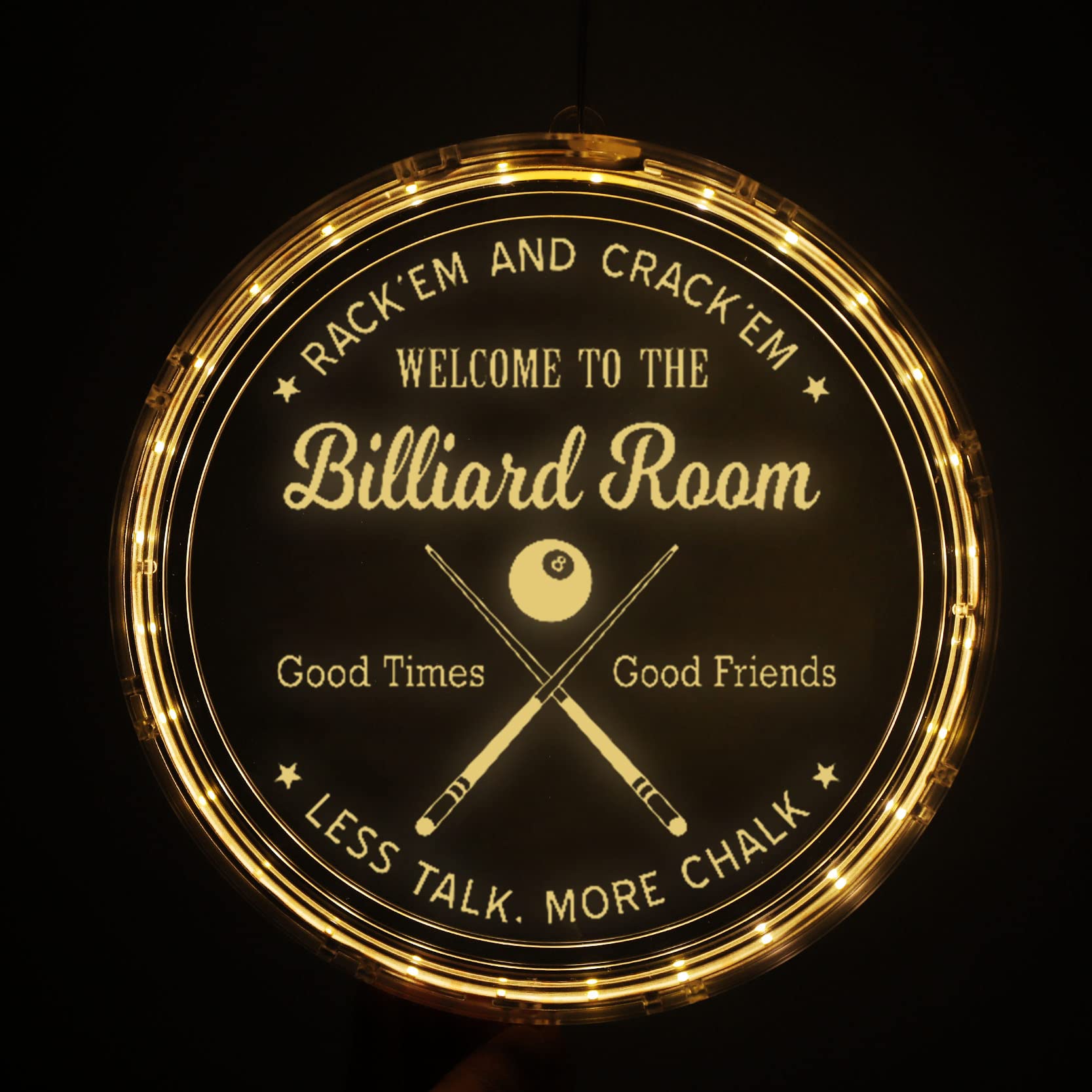 Vintage Billiard Room Sign - Handcrafted Pool Table Wall Art & LED Night Light for Game Room Decor | Perfect for Man Cave, Basement Bar & Sports Lounge