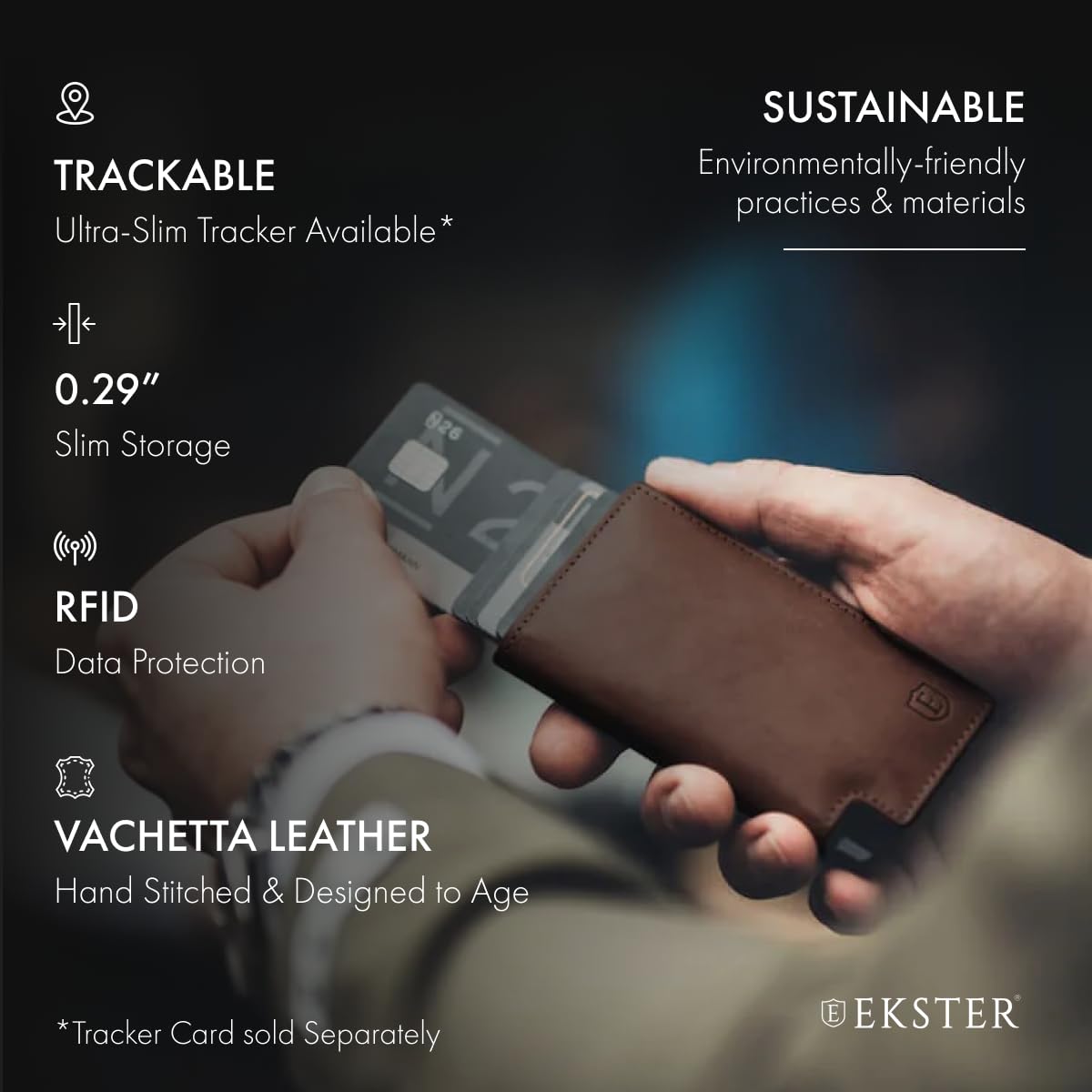 Ekster Vachetta Parliament Leather Wallet for Men | LWG-Certified RFID Blocking Minimalist Wallet | Slim Aluminum Card Holder with Quick Access Push Button | Perfect for Travel, Business & Everyday Use (Bergamo Brown)