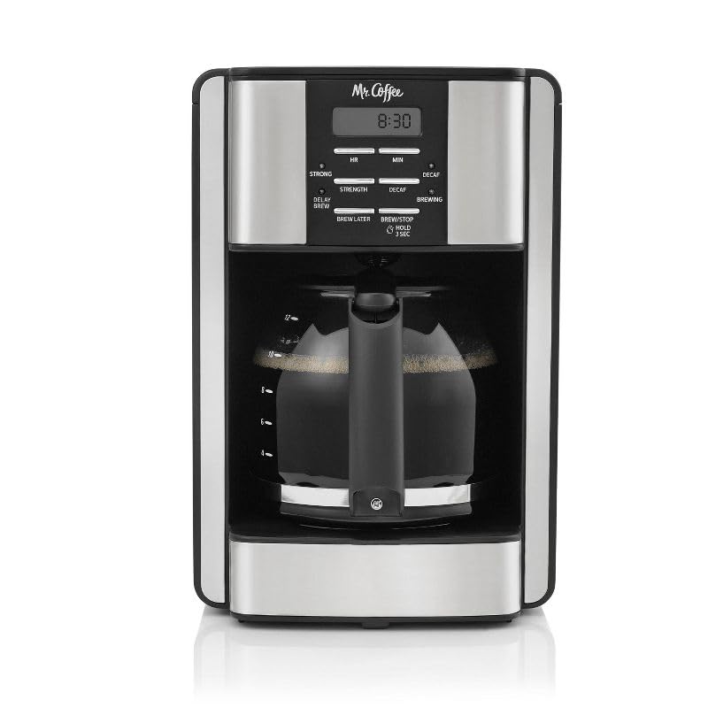 Mr. Coffee 12-Cup Programmable Coffee Maker - Black Stainless Steel Drip Coffee Machine with Auto Shutoff & Dishwasher Safe Parts - Perfect for Home, Office & Breakfast Brewing