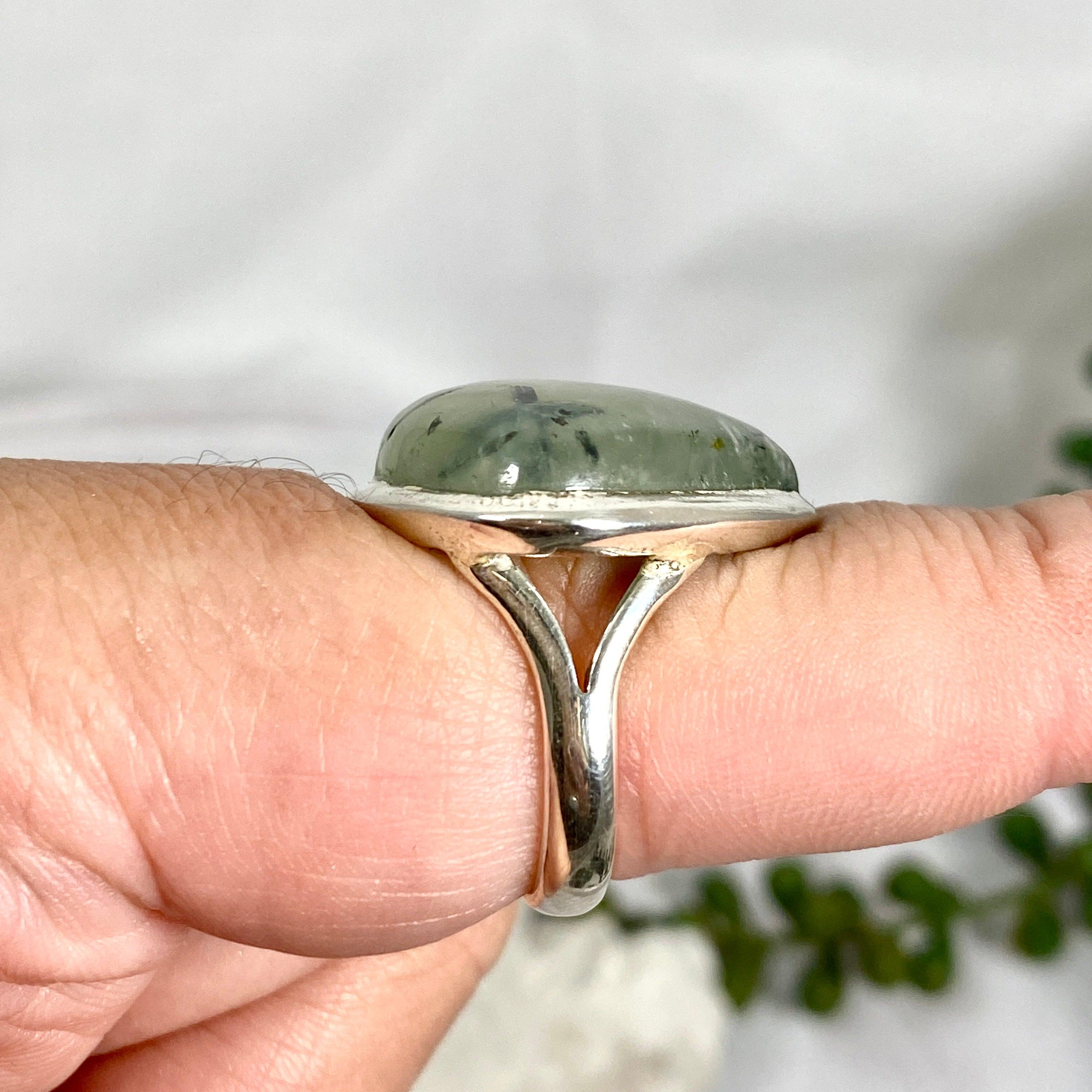 Prehnite Teardrop Ring - Sterling Silver 925, Size 9, Elegant Dangle Jewelry for Women (KRGJ2098) | Perfect for Weddings, Parties & Special Occasions