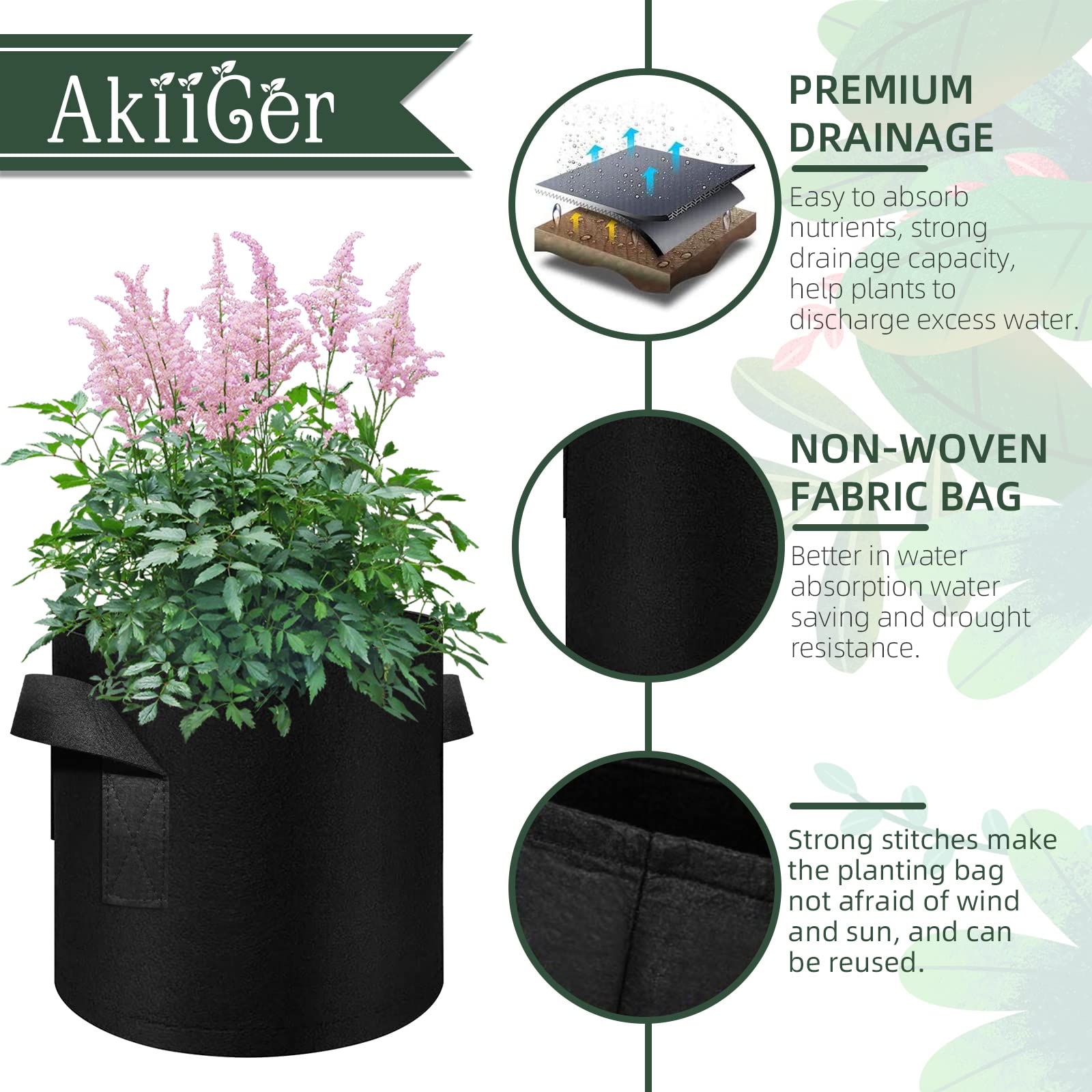 10 Pack 10 Gallon Heavy Duty Grow Bags - Thickened Nonwoven Fabric Plant Pots with Handles for Vegetables, Flowers, Fruits & Plants (Black) - Perfect for Indoor/Outdoor Gardening, Urban Farming & Container Planting