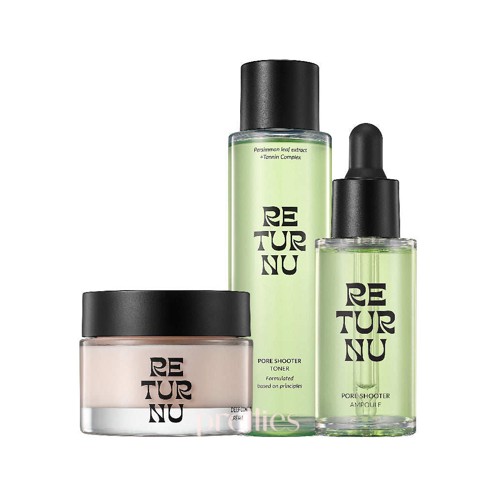 RETURNU Deep Comfort Cream + Poreshooter Toner + Ampoule Set | Korean Skincare Routine for Hydration & Pore Minimizing | Perfect for Daily Skincare & Nighttime Routine