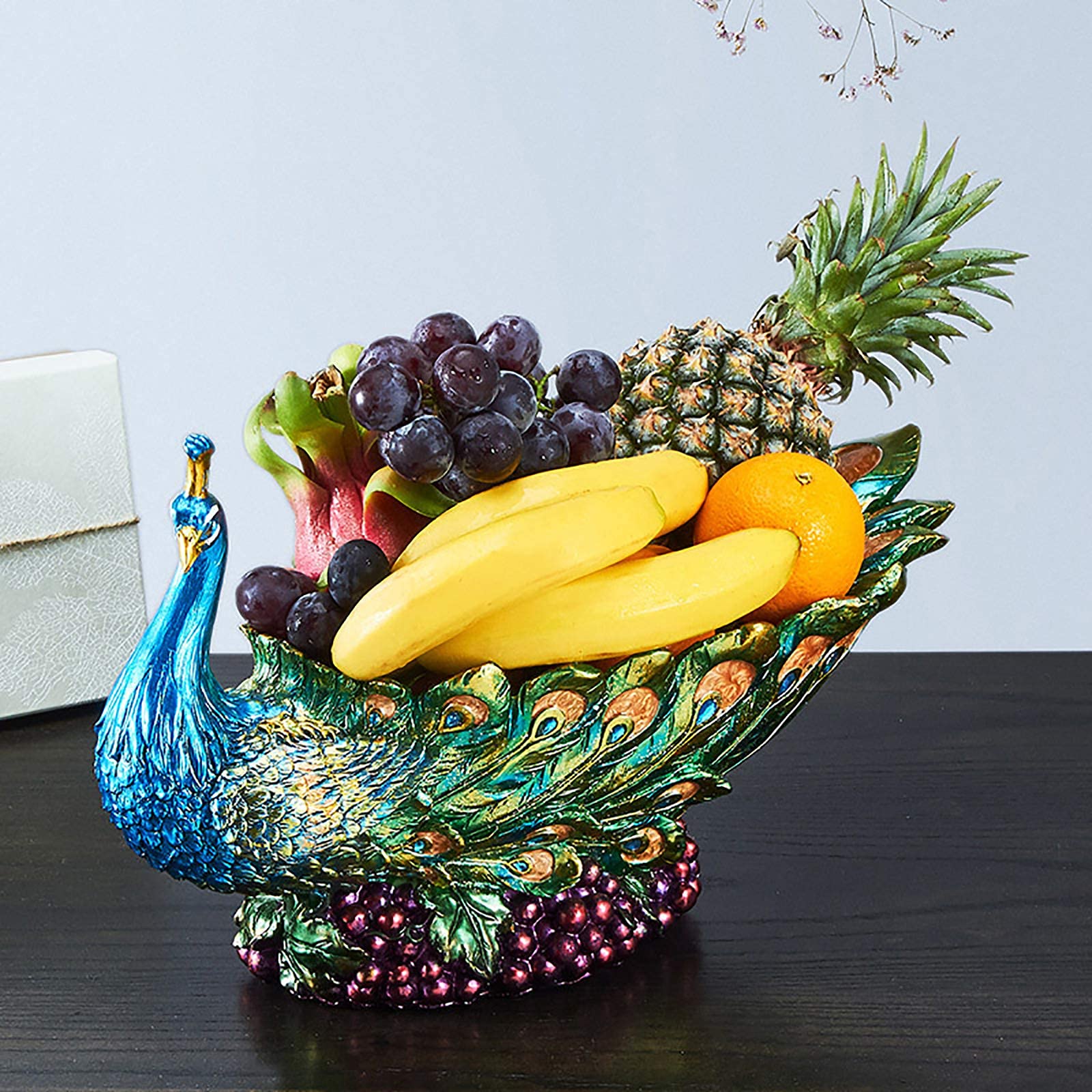 Hand Carved Resin Peacock-Shaped Fruit Tray - 44x26x26cm Decorative Animal Desktop Snack Serving Dish for Candy, Dried Fruits & Nuts Storage | Perfect for Home Decor, Party Snack Display and Gift Giving