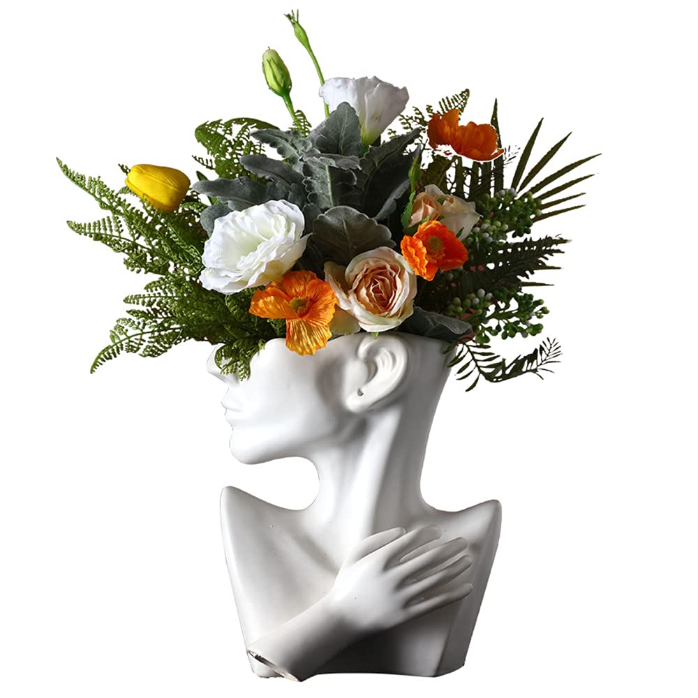 Ceramic Face Vase - Unique Bust Head Shaped Flower Planter & Goblin Statue for Home Decor | Perfect Table Centerpiece for Living Room, Office & Gift Giving