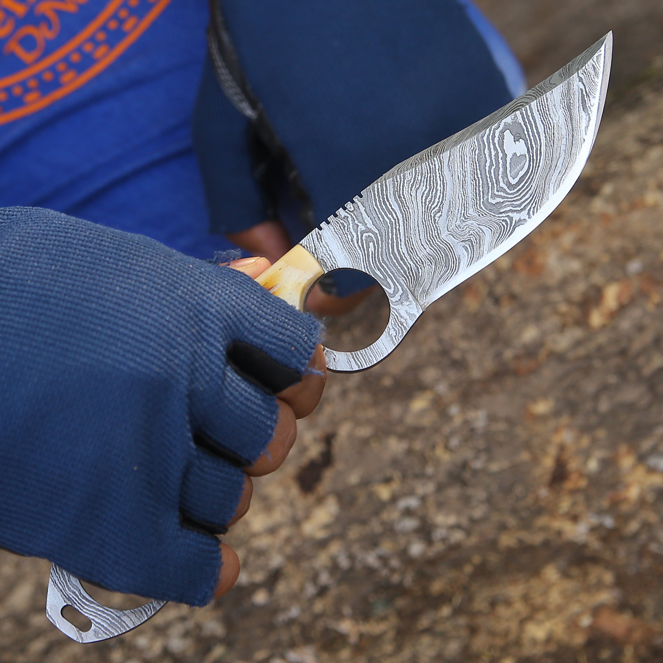 Premium Damascus Steel EDC Pocket Knife with Charred Bone Handle - Compact, Durable & Sharp for Outdoor Camping, Hiking, Survival & Everyday Carry